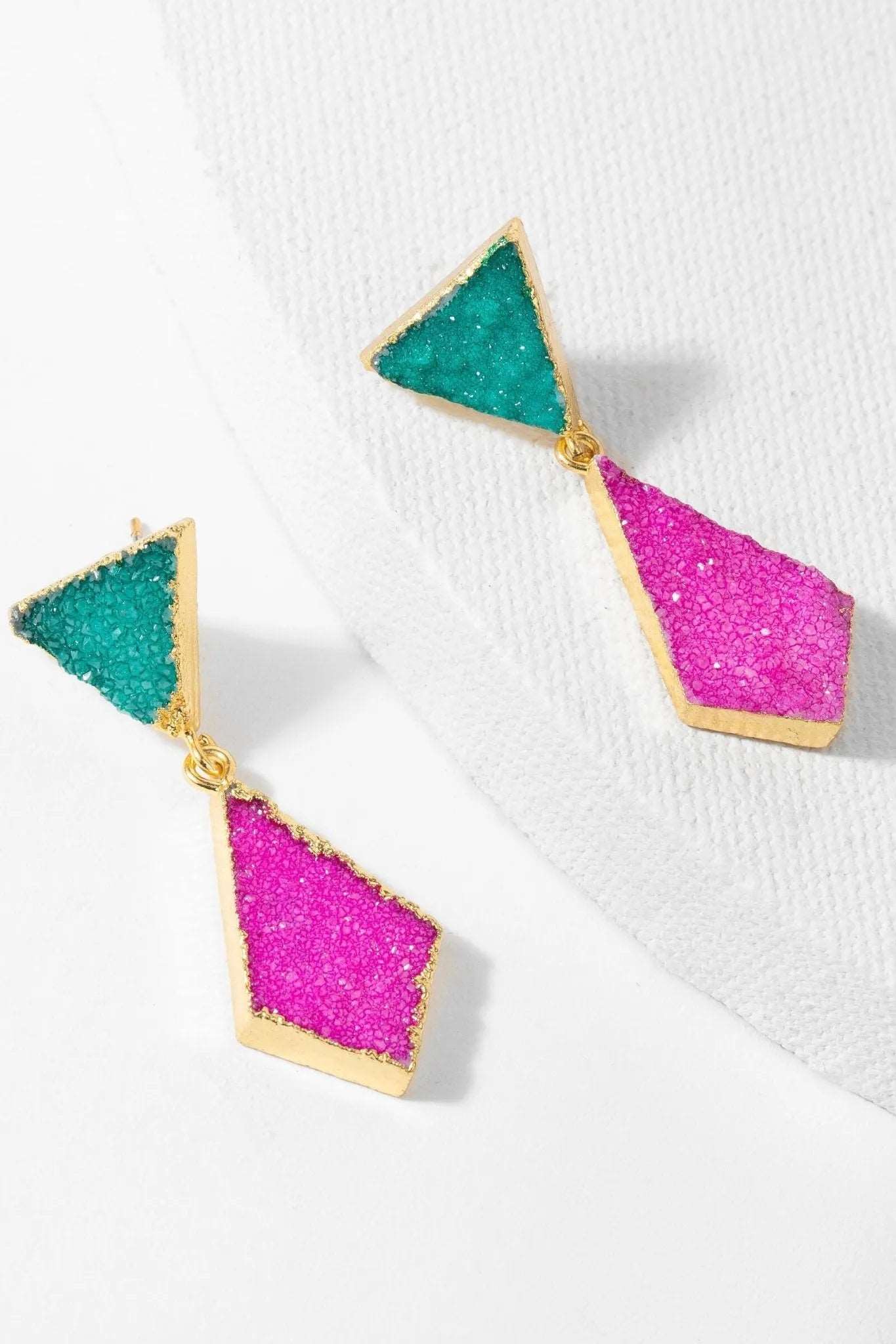 Geometric Druzy Drop Earrings for Women - Elegant Handmade Crystal Dangle Earrings - Perfect for Parties, Weddings & Everyday Wear