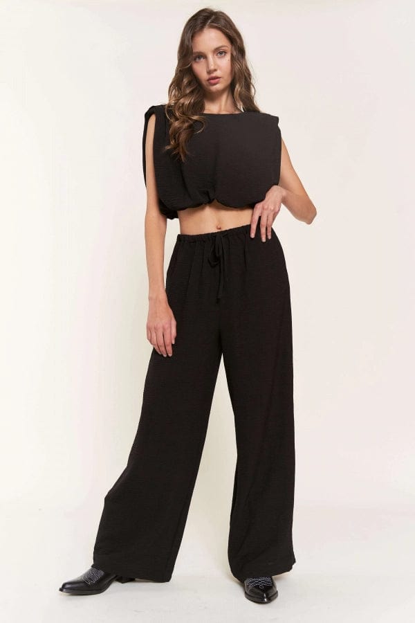 Women's Casual Drawstring Pants & Matching Crop Top Set - Comfortable Lounge Wear for Yoga, Gym, Home & Street Fashion