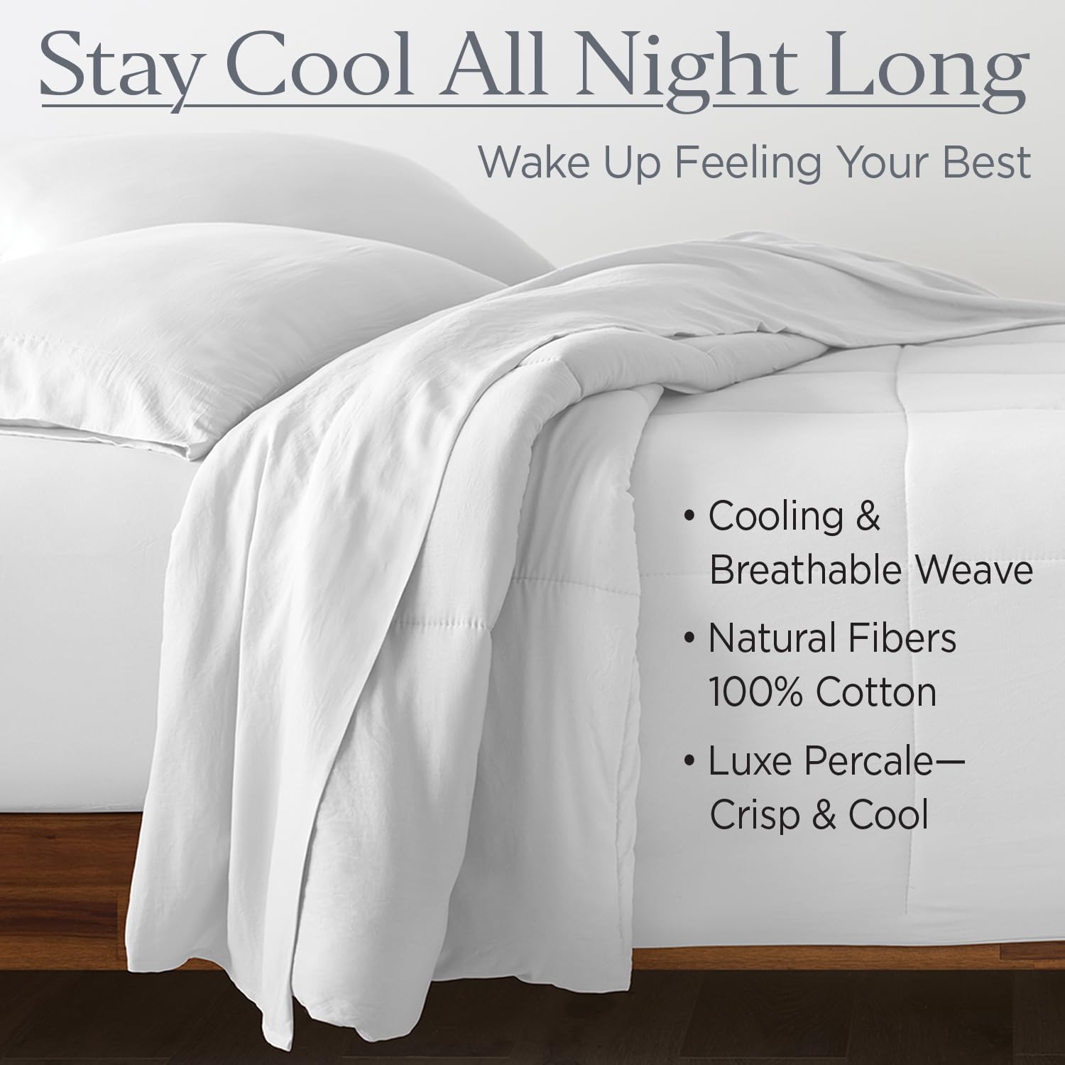Ella Jayne Luxury 100% Cotton Percale Sheet Set - Queen Size 4-Piece Bedding, Cool & Crisp Percale Weave for All Seasons - Perfect for Master Bedrooms, Guest Rooms & Luxury Hotels (White)