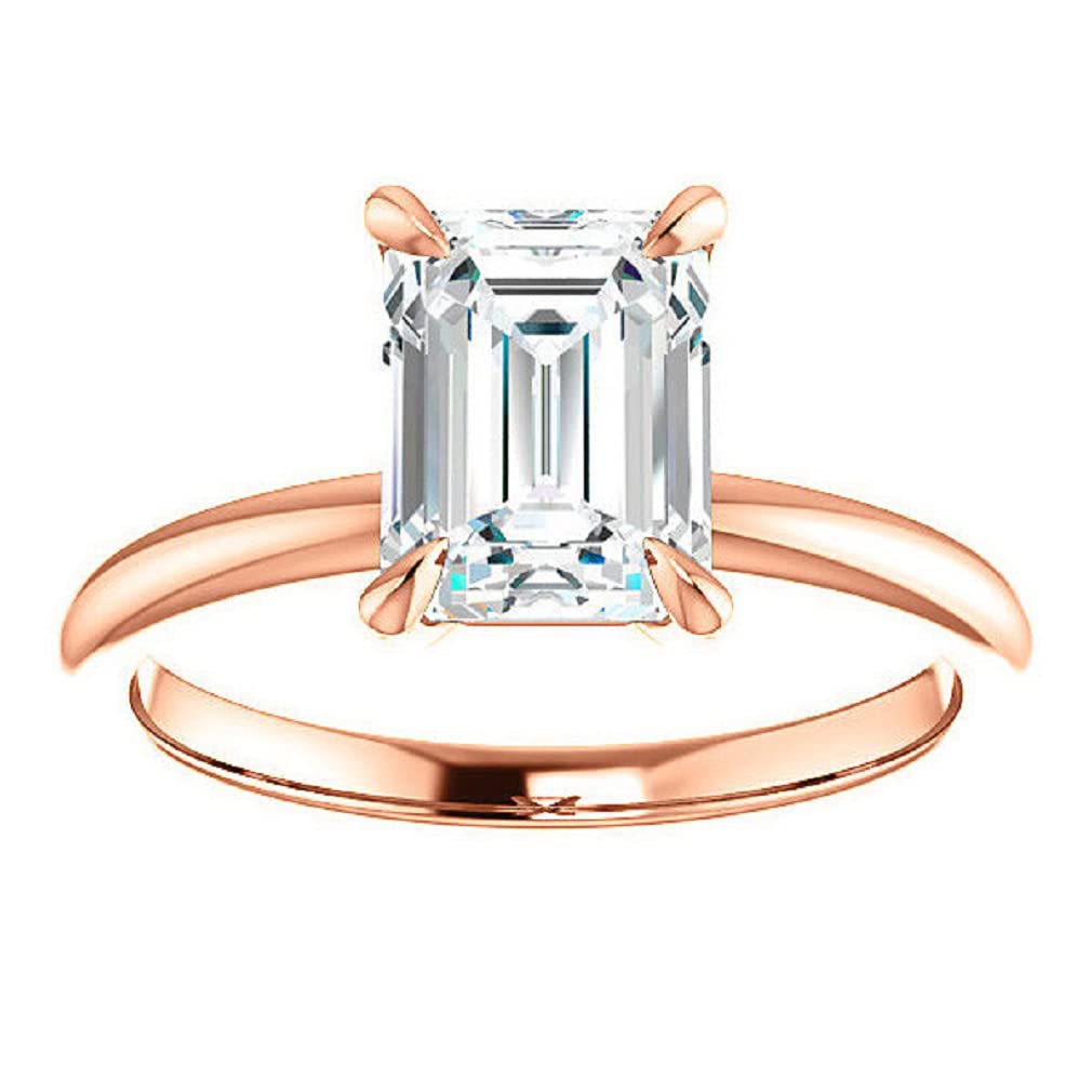 10K Solid Rose Gold Handmade Engagement Ring Set - 2.0 CT Emerald Cut Moissanite Diamond Solitaire Wedding Band for Women | Proposal, Anniversary & Bridal Jewelry Gift | Perfect for Romantic Occasions & Special Moments