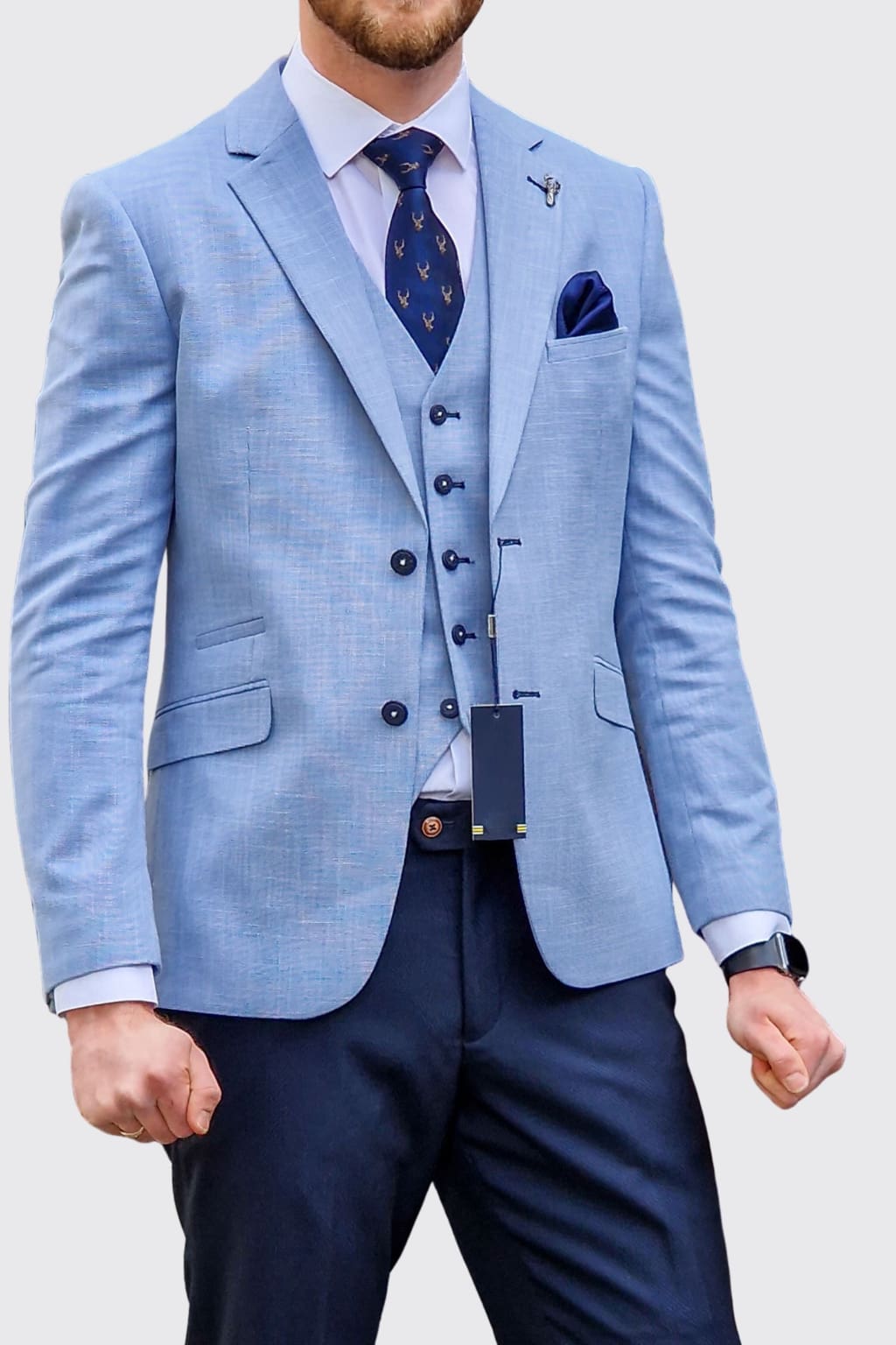 Cavani Miami Men's Sky Blue Blazer - Slim Fit Formal Jacket for Weddings, Business & Special Occasions
