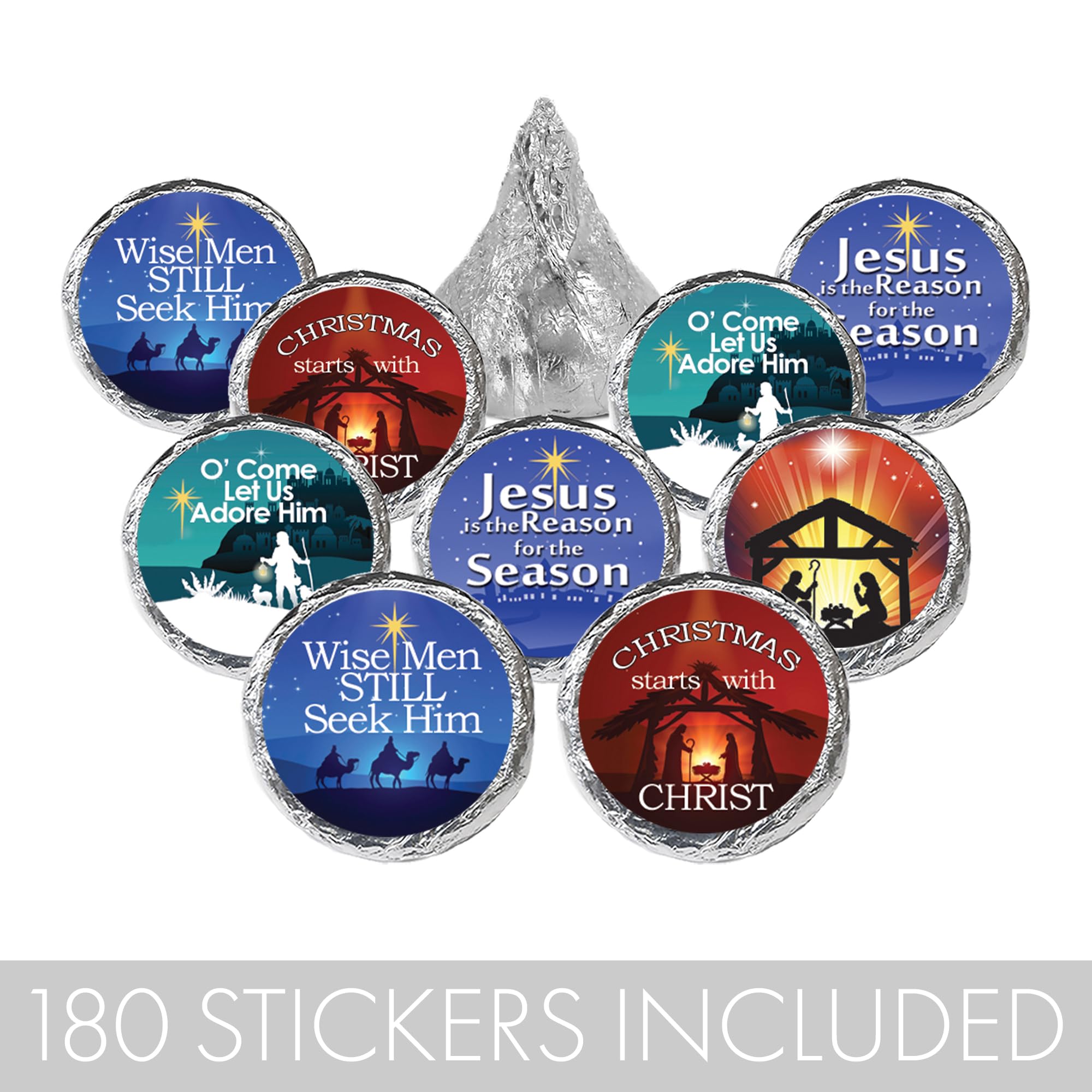 Religious Christmas Candy Favor Stickers - Christian Faith Themed - 180 Self-Adhesive Labels for Holiday Gifts, Party Favors & Church Events
