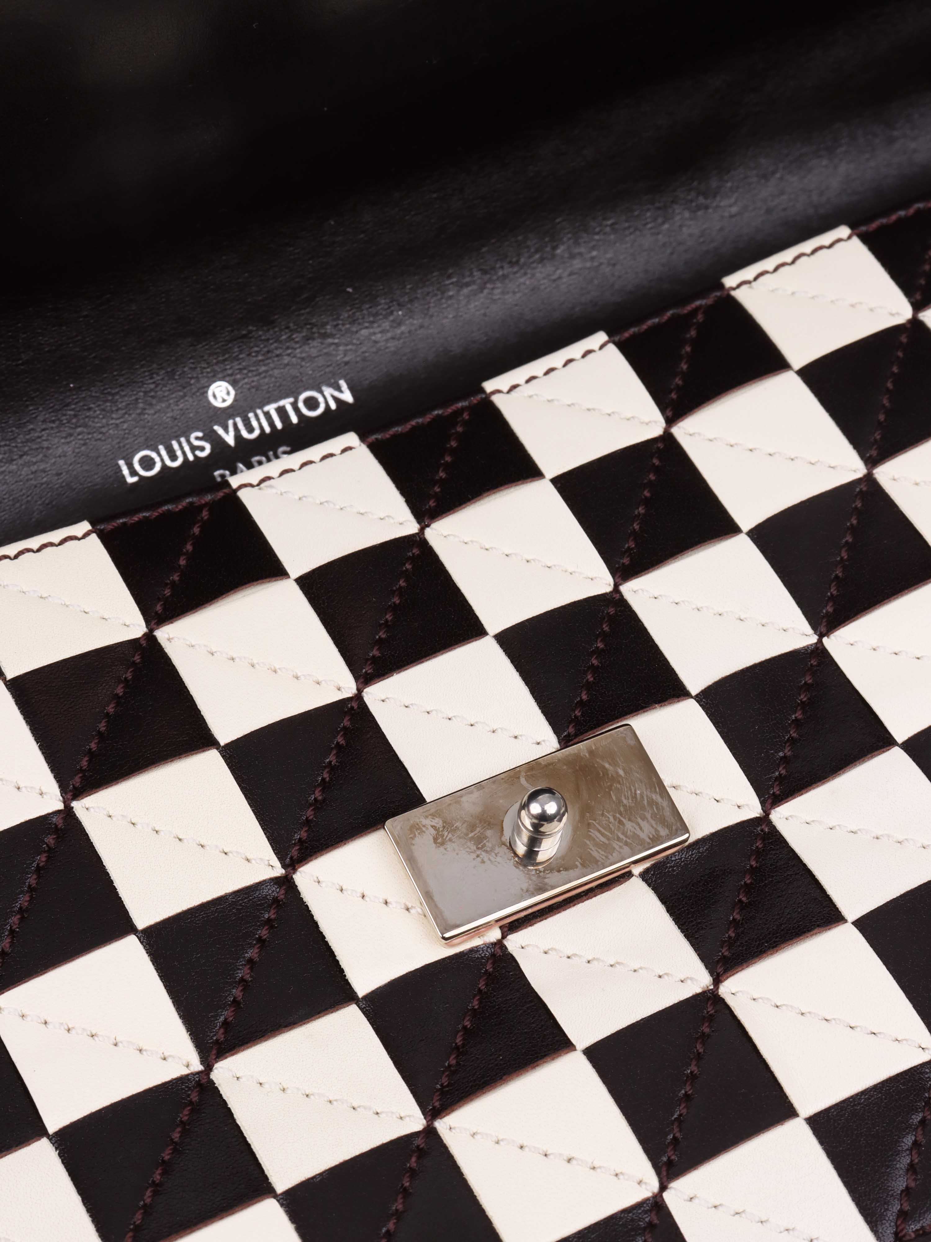 Louis Vuitton Black and White Chess Print Clutch Bag - Elegant Evening Purse for Women, Perfect for Parties, Weddings & Special Occasions