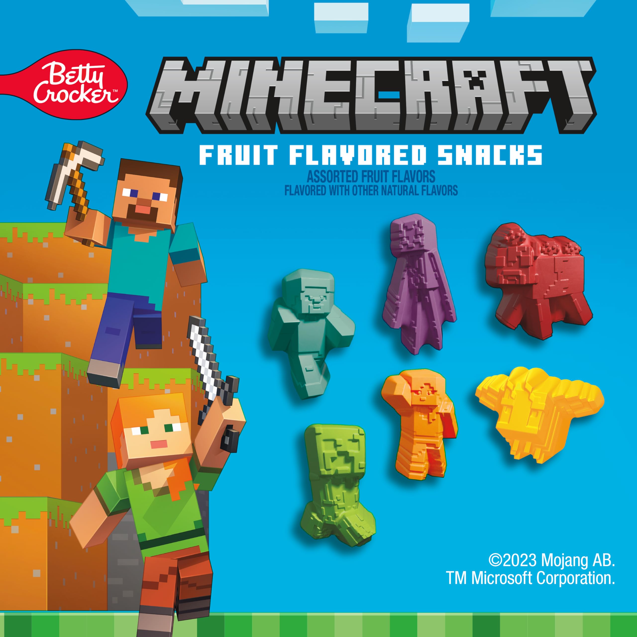 Betty Crocker Minecraft Fruit Flavored Snacks for Kids - Fat Free, Gluten Free, 17.6 oz Value Pack (22 Pouches) - Perfect for School Lunches, Birthday Parties & Gaming Snacks