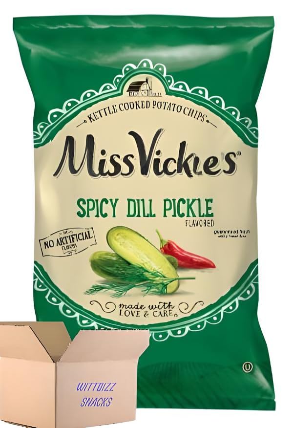 Wittbizz Snacks Miss Vickie's Spicy Pickle Kettle Chips - 24 Count (24CT) | Crunchy Snack for Parties, Movie Nights & Road Trips