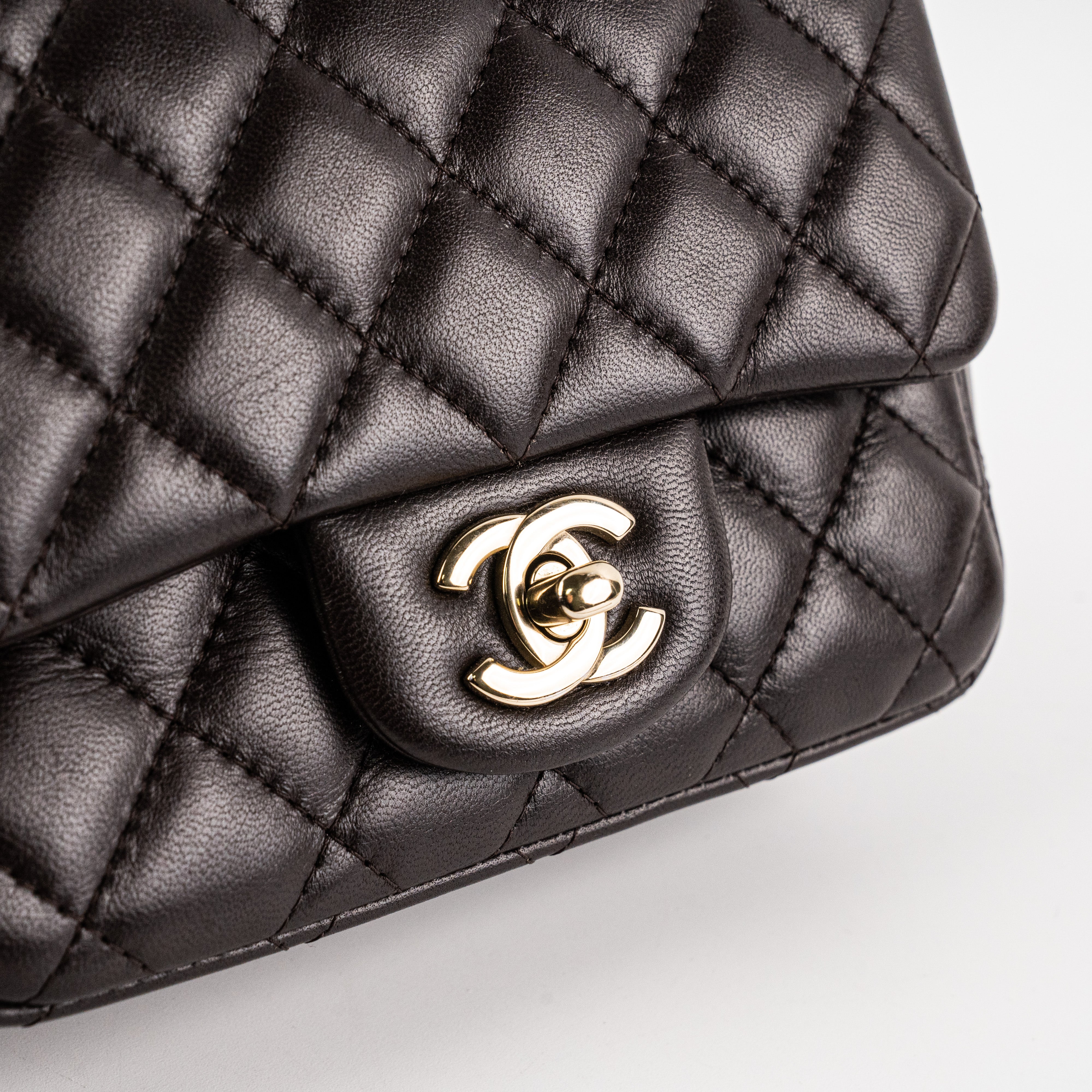 Chanel Square Mini Lambskin Dark Brown Crossbody Bag with Microchip - Luxury Small Shoulder Purse for Women, Perfect for Evening Parties & Date Nights