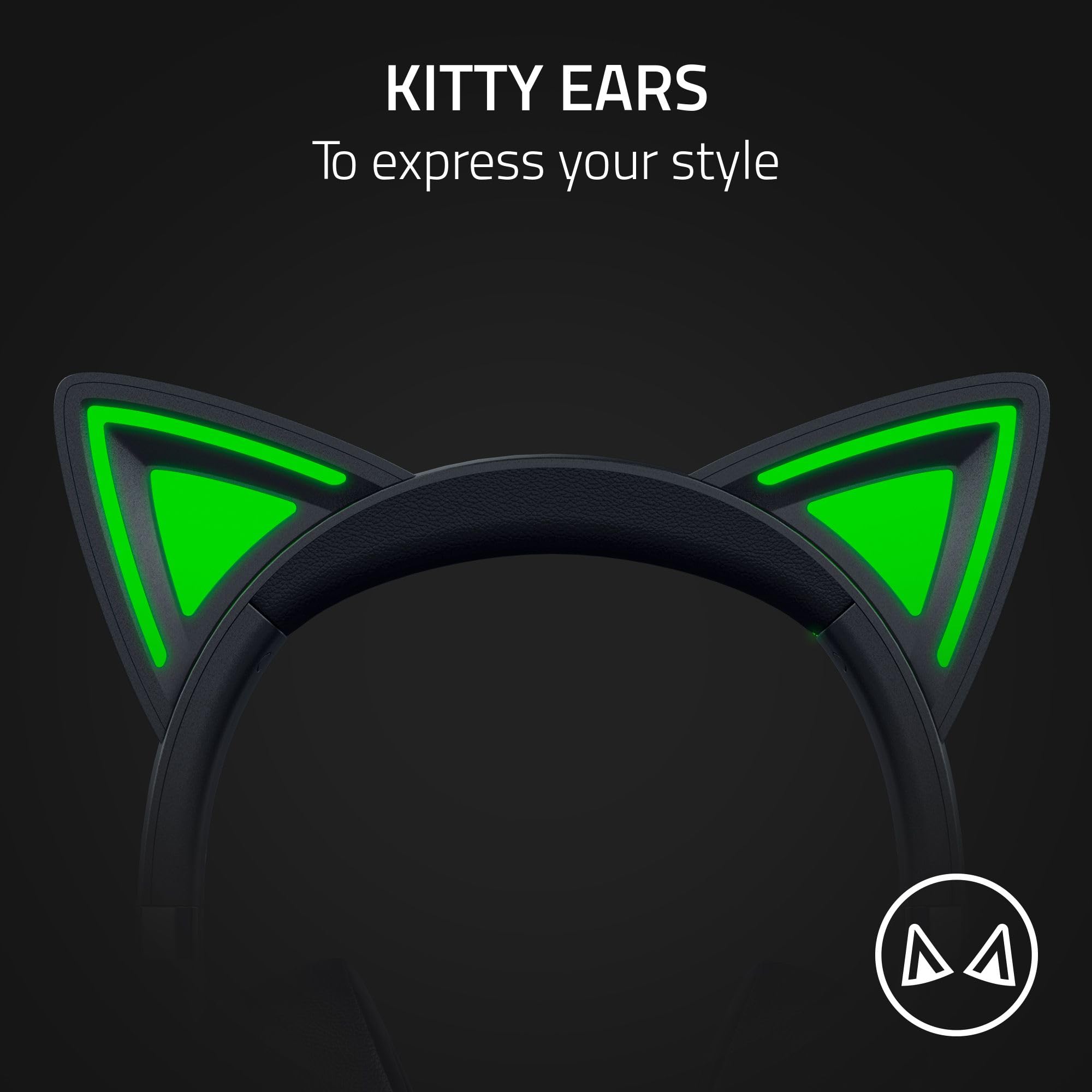 Razer Kraken Kitty V2 USB Wired RGB Gaming Headset with Chroma Kitty Ears - Stream Reactive Lighting, HyperClear Cardioid Mic, 40mm Triforce Drivers & 7.1 Surround Sound - Classic Black (Renewed) - Perfect for Streaming, Gaming & Content Creation
