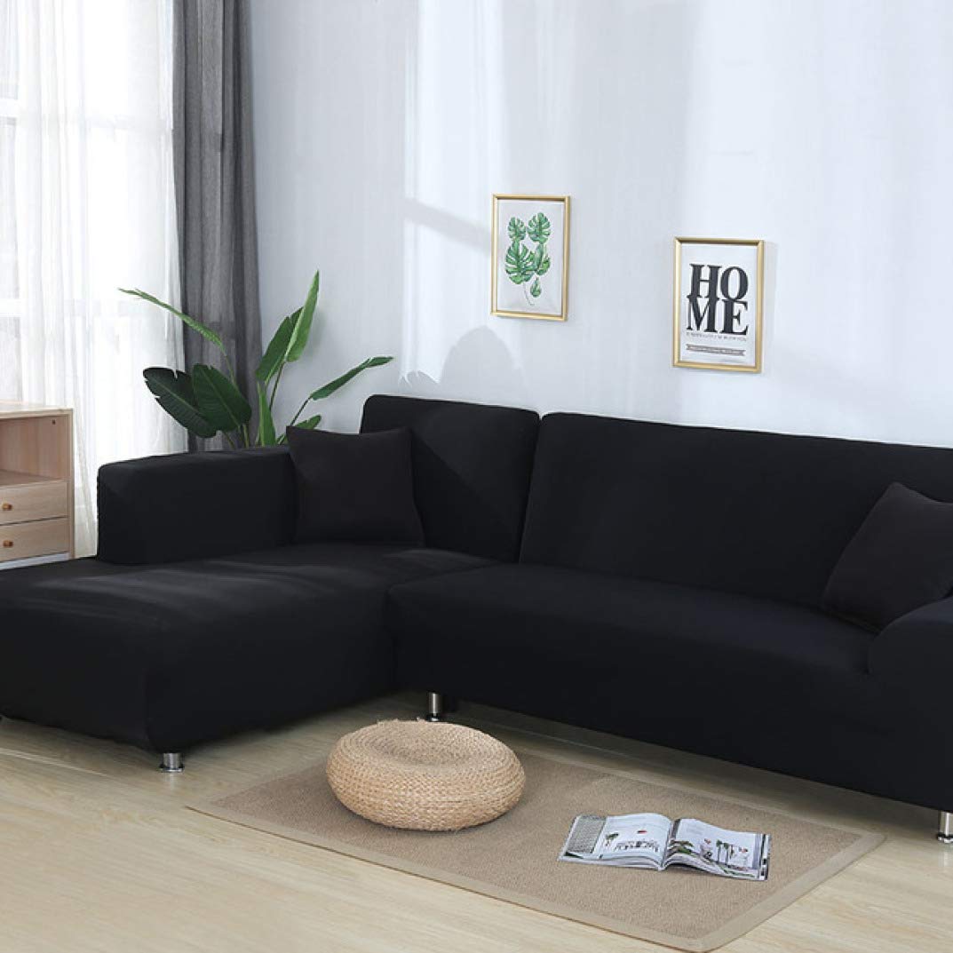 1PC Black Elastic Anti-Dust Sofa Cover - Stretchable Tight Fit Slipcover for L-Shaped Sectional Corner Couch - Perfect for Living Room, Home Theater & Office Furniture Protection