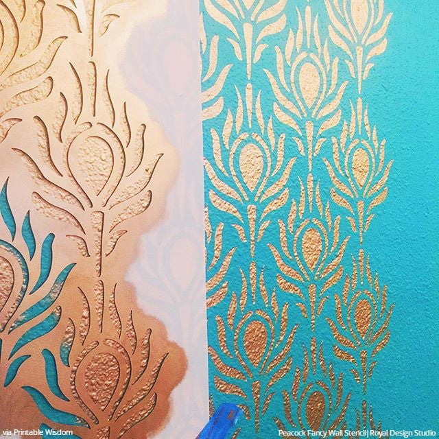 Peacock Feather Wall Stencil - Reusable DIY Home Decor Template for Painting, Murals & Accent Walls - Perfect for Bedrooms, Living Rooms & Nursery Decor