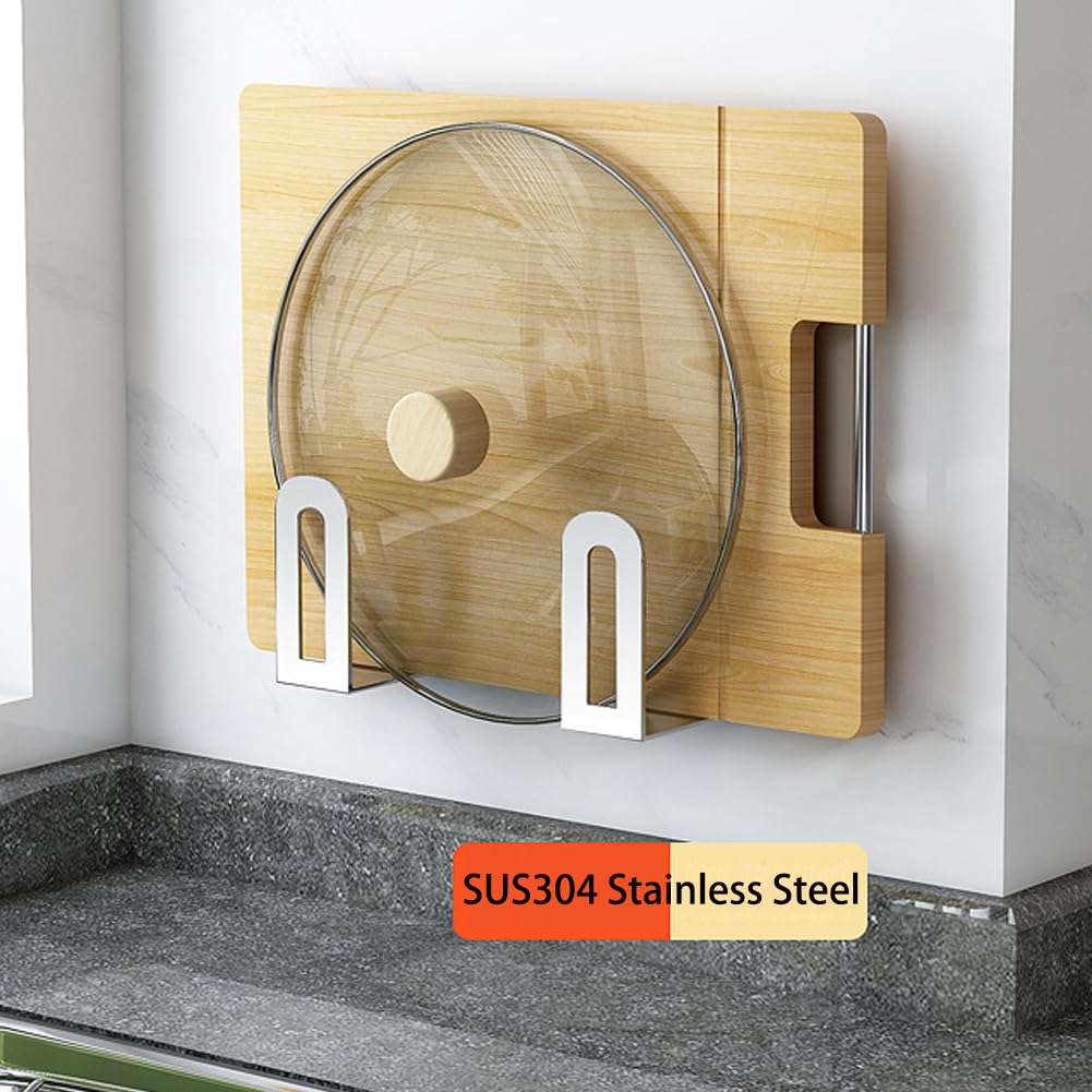 Self-Adhesive Stainless Steel Pan Cover Rack - Space-Saving Pantry Organizer for Cutting Boards & Pot Lids - Perfect for Kitchen Cabinet, Drawer, or Wall Storage