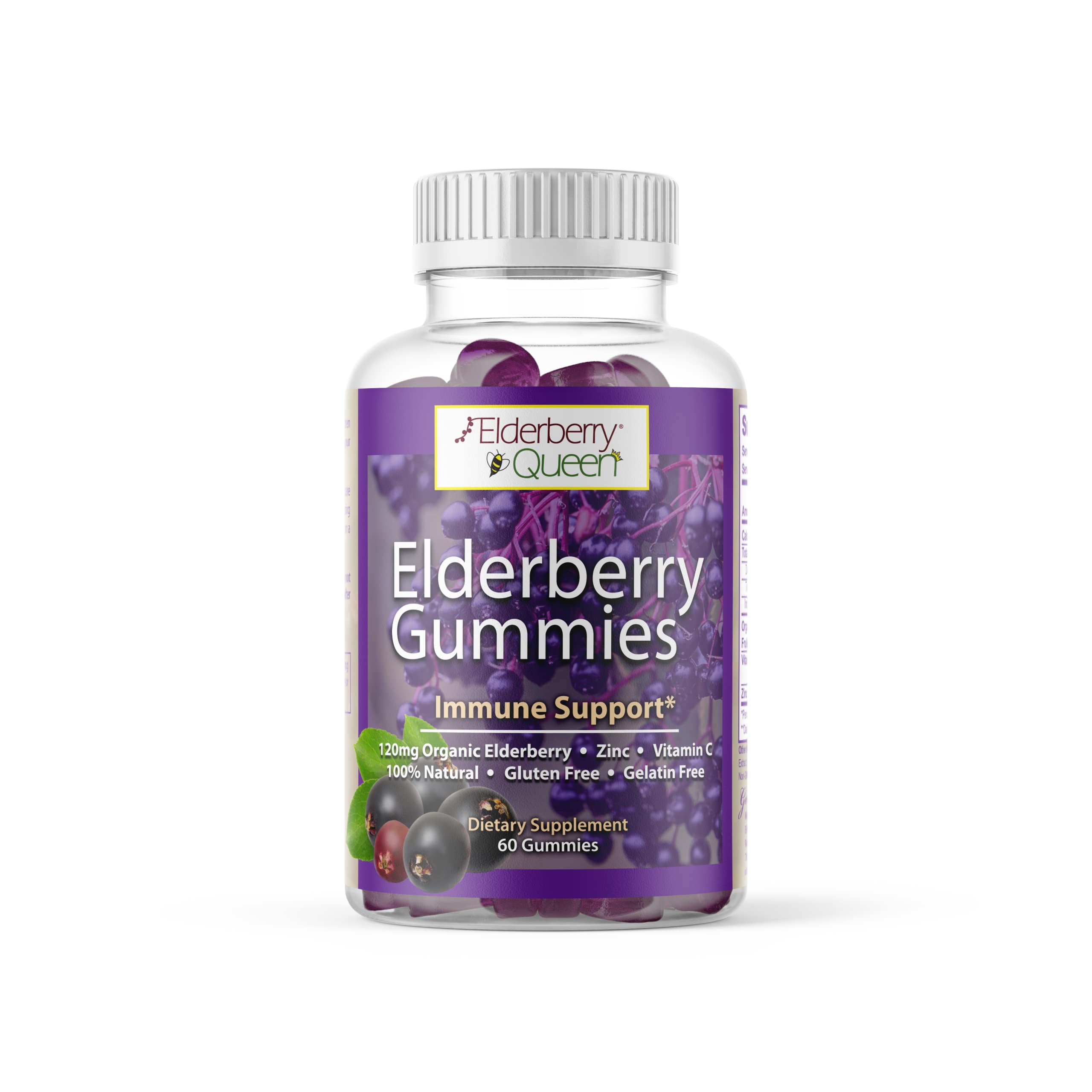 Organic Elderberry Gummies with Vitamin C & Zinc - 60 Count Immune Support Supplement for Adults & Kids | Boost Immunity During Cold & Flu Season