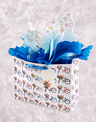 Flower Bicycles Gift Bags - Eco-Friendly Reusable Shopping Bags for Groceries, Farmers Market & Retail Shopping - Perfect for Gifts, Parties & Everyday Use