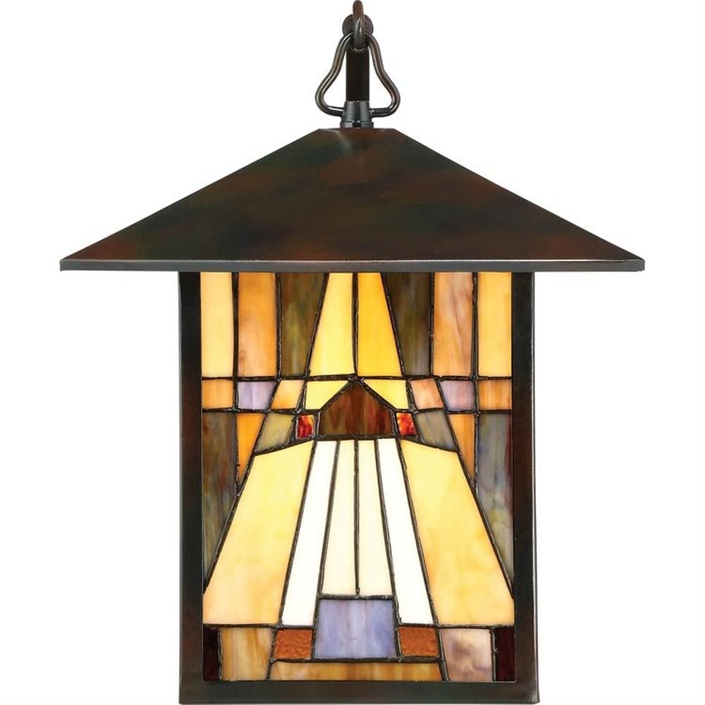 150W Tiffany Style Outdoor Wall Lantern - Geometric Stained Glass Design, Large Transitional Light Fixture for Porch, Garden & Patio Lighting - Model 71-Bel-2289307