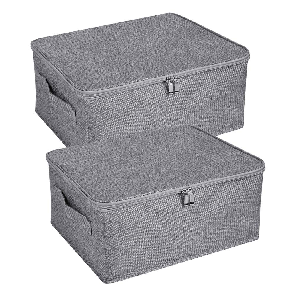 ANMINY 2-Pack Foldable Storage Bins with Zipper Lid & Handles - Small Gray Fabric Closet Organizer Boxes for Clothes, Toys, Blankets | Space-Saving Home & Office Storage Solution
