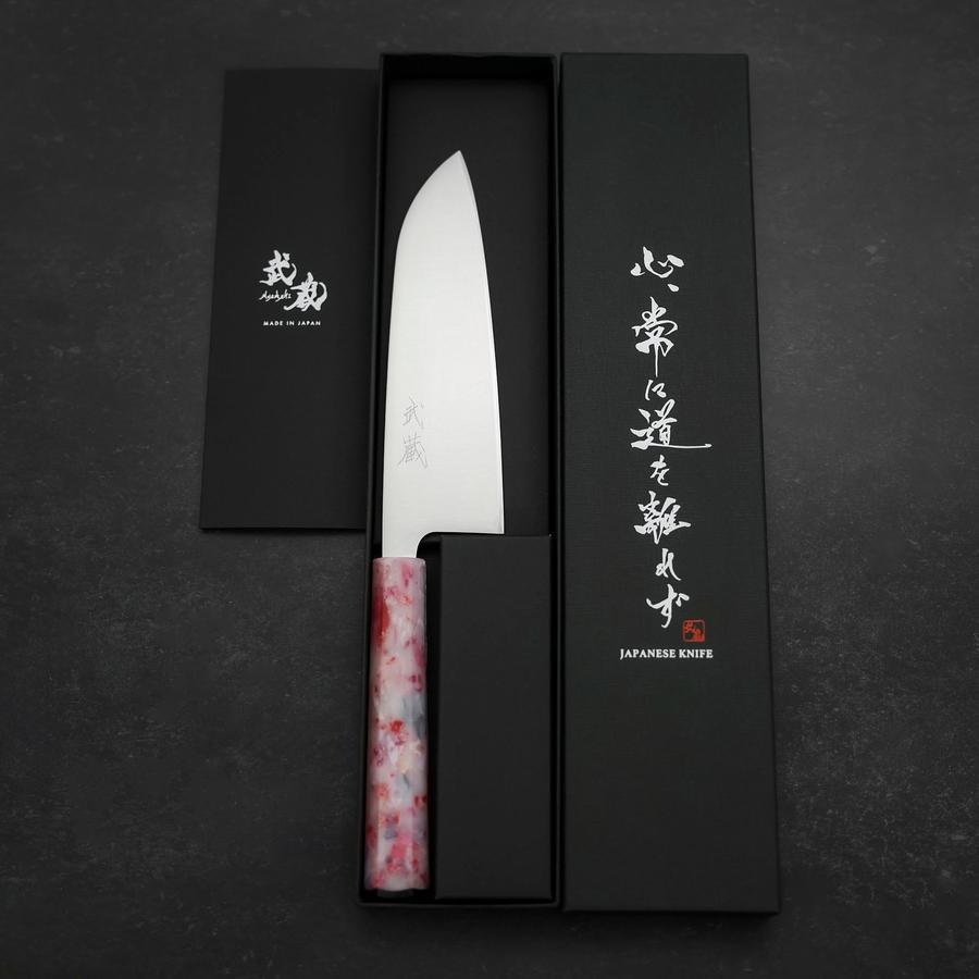 Premium Santoku Knife 165mm - AUS 8 Stainless Steel with Polished Ocean Sakura Handle - Japanese Kitchen Knife for Slicing, Dicing & Chopping Vegetables, Fish & Meat