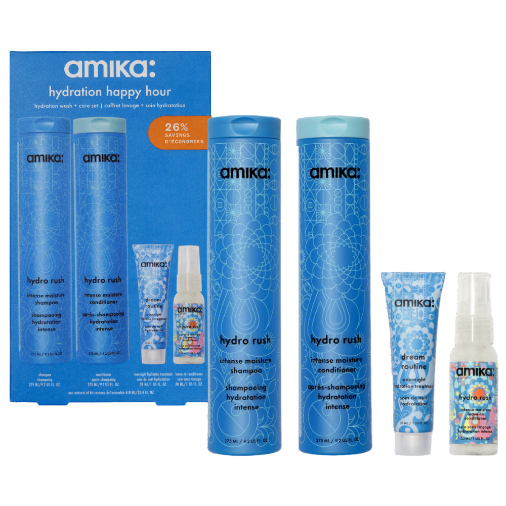 Amika Hydration Happy Hour Shampoo & Conditioner Set - Moisturizing Hair Care for Dry, Damaged Hair - Perfect for Salon-Quality Wash & Hydration at Home