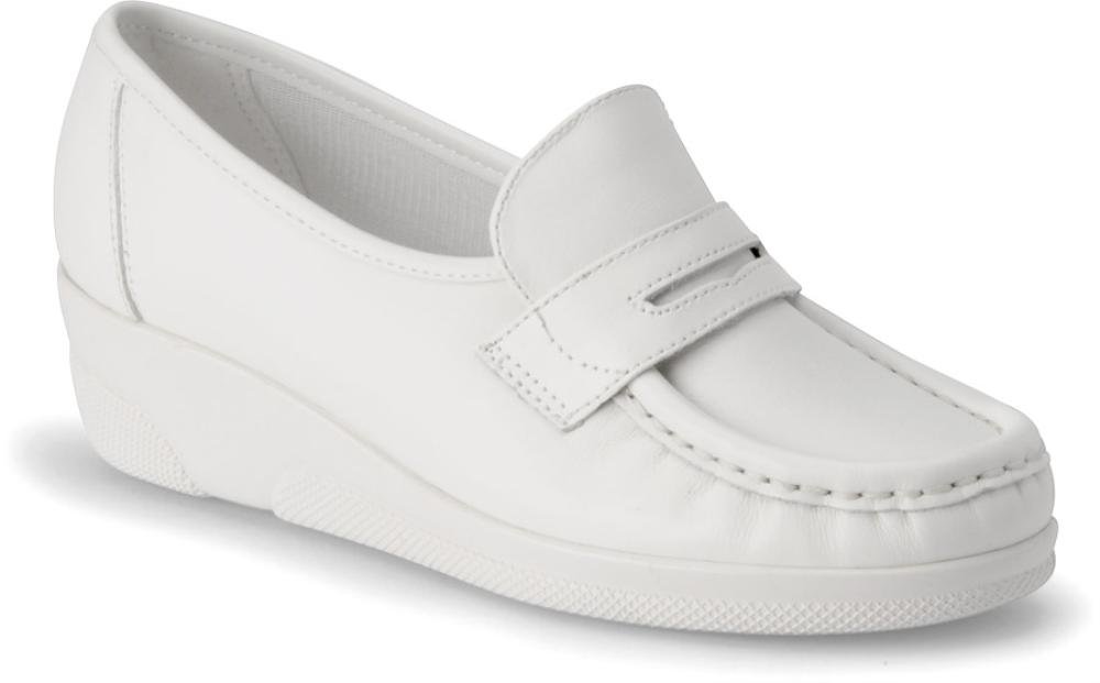 Nursemates Women's Pennie White Moccasin Nursing Shoes 103814 - Comfortable Slip-On Work Shoes for Nurses, Healthcare Professionals & Hospital Staff