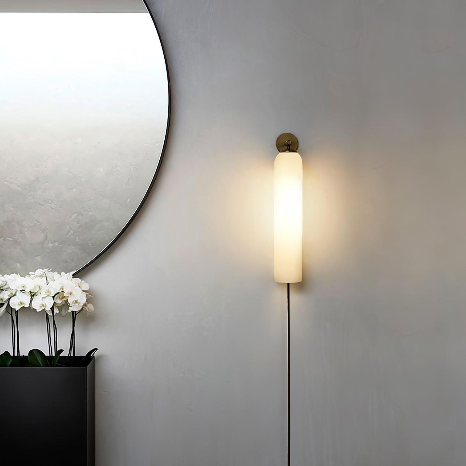 Art Glass Plug-In Wall Sconce Light Fixture - Elegant Plug In Lighting for Bedroom, Living Room & Hallway Decor