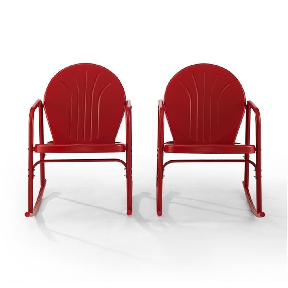 Premium Steel Metal Rocking Chair Set of 2 - Vibrant Glossy Red Finish - Outdoor Patio, Garden, Porch & Living Room Relaxation Furniture