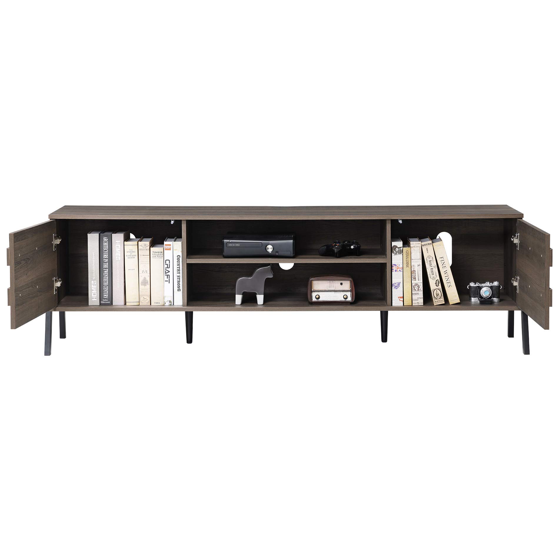 Mid-Century Modern TV Stand for 75 Inch TVs - Solid Wood Media Console with Storage Shelves, Entertainment Center for Living Room & Bedroom - Perfect for Home Theater Setup & Stylish Home Decor (70 Inch, Brown)