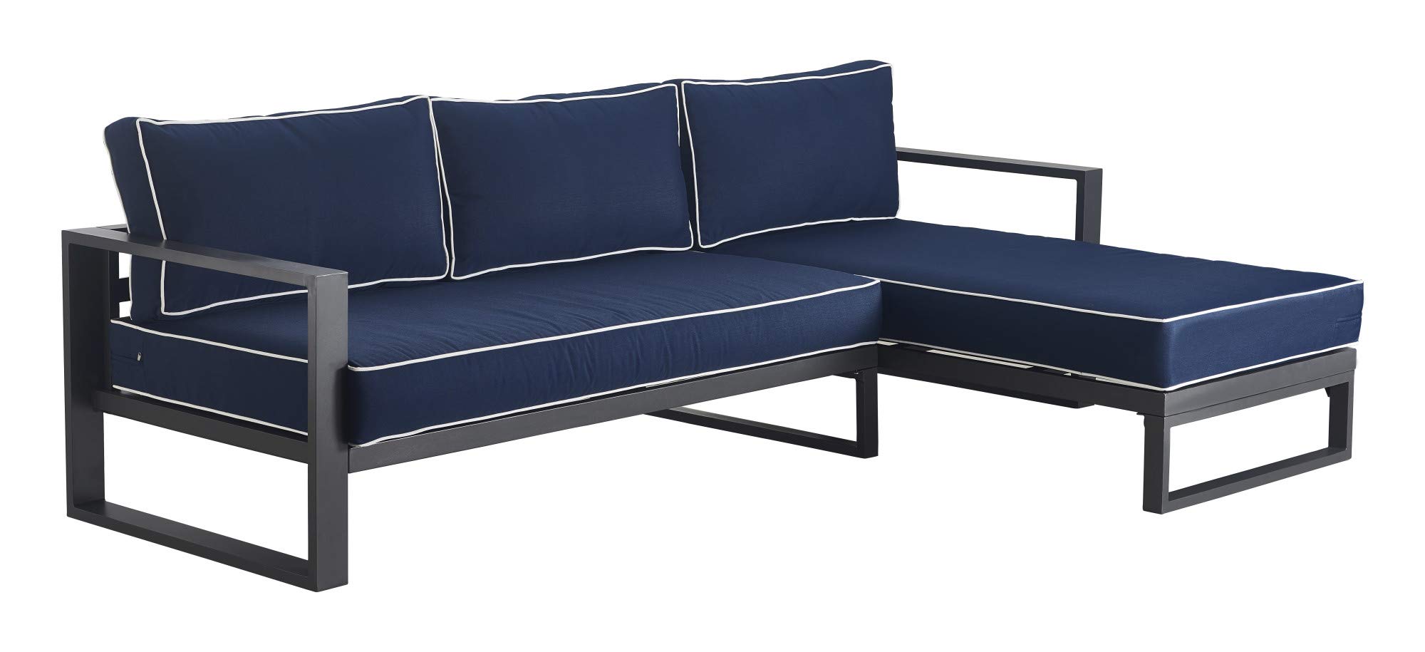 Tommy Hilfiger Monterey Modern Patio Outdoor Furniture Set - Weather-Resistant Metal Frame Sectional Sofa in Navy Blue & Dark Gray - Easy Assembly for Backyard, Garden, Poolside & Deck Relaxation