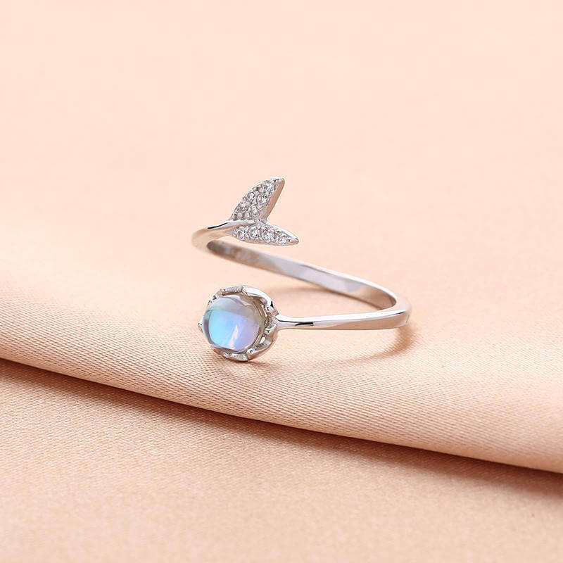 White Gold Fish Tail Moonstone Ring - Elegant & Unique Jewelry for Women | Perfect for Weddings, Parties & Special Occasions | E105