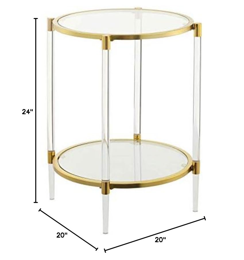 Pemberly Row Two-Tier Modern Glass End Table - Clear & Gold Finish | Perfect for Living Room, Bedroom, or Office Decor