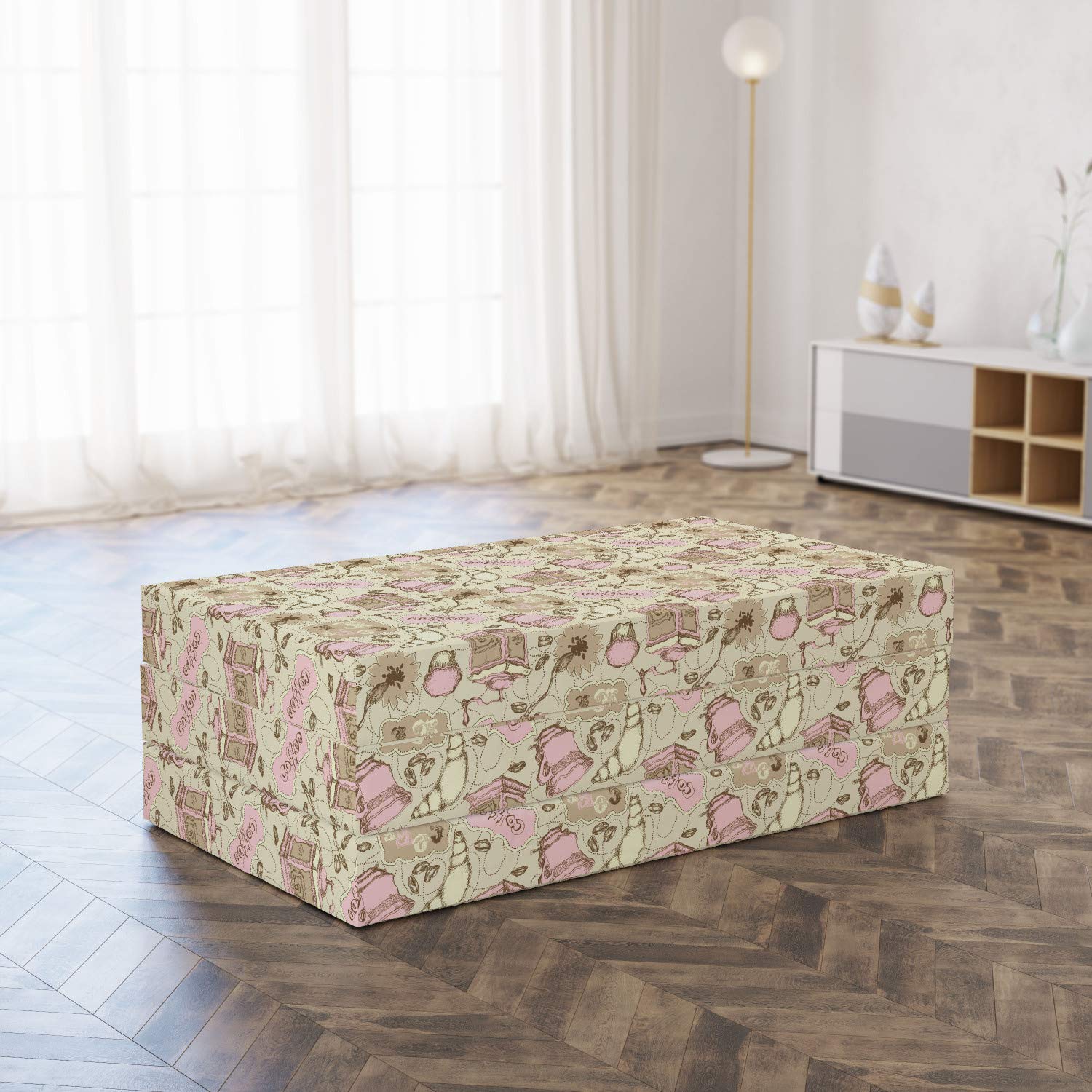 Ambesonne Abstract Foldable Mattress - Tea Pots & Cups Design, 78.7