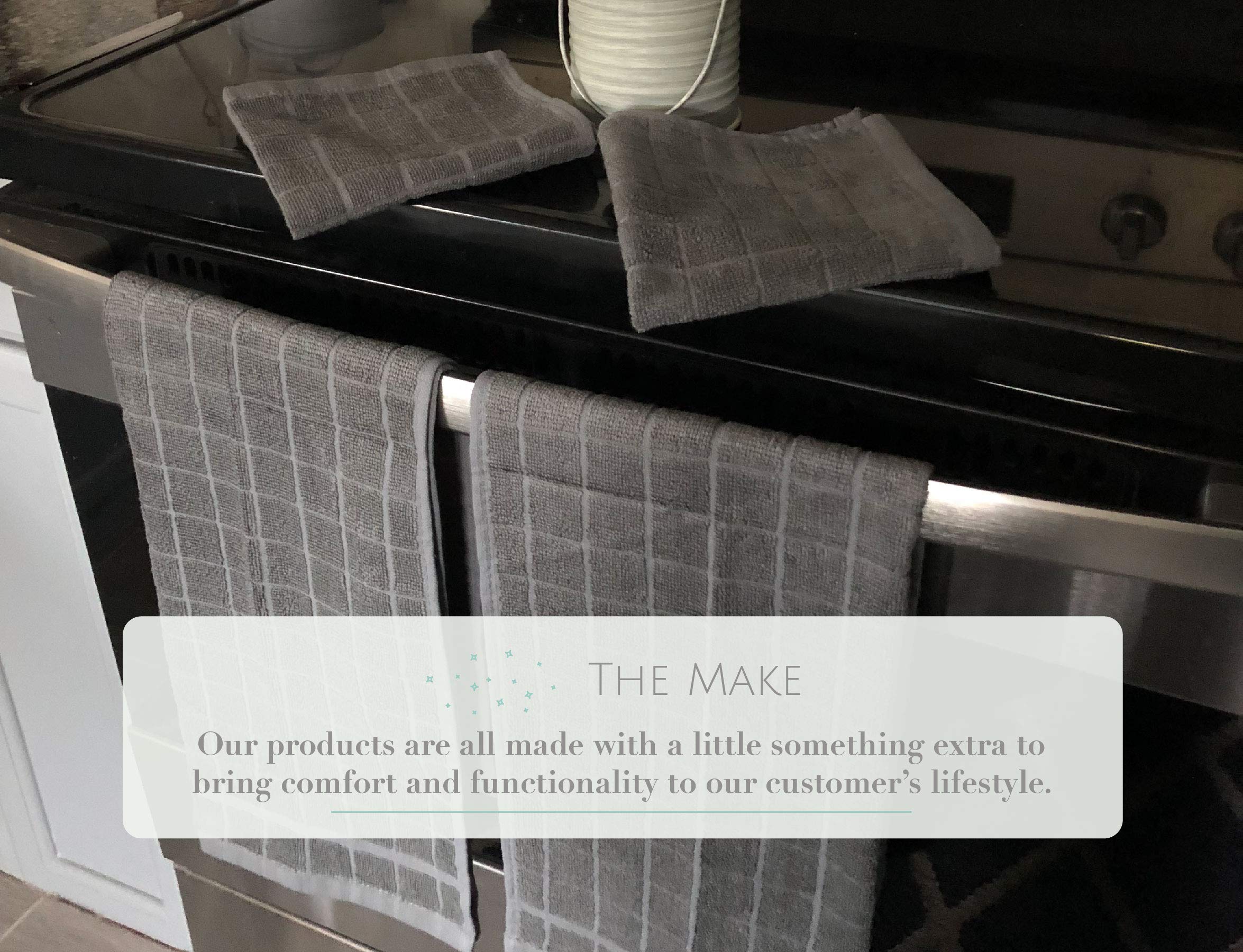 4-Pack Ultra Absorbent Kitchen Towels - Lightweight & Soft for Wiping, Cleaning, Drying - Sustainable Fibers, Granite Grey - Perfect for Cooking, Dishes & Home Cleaning