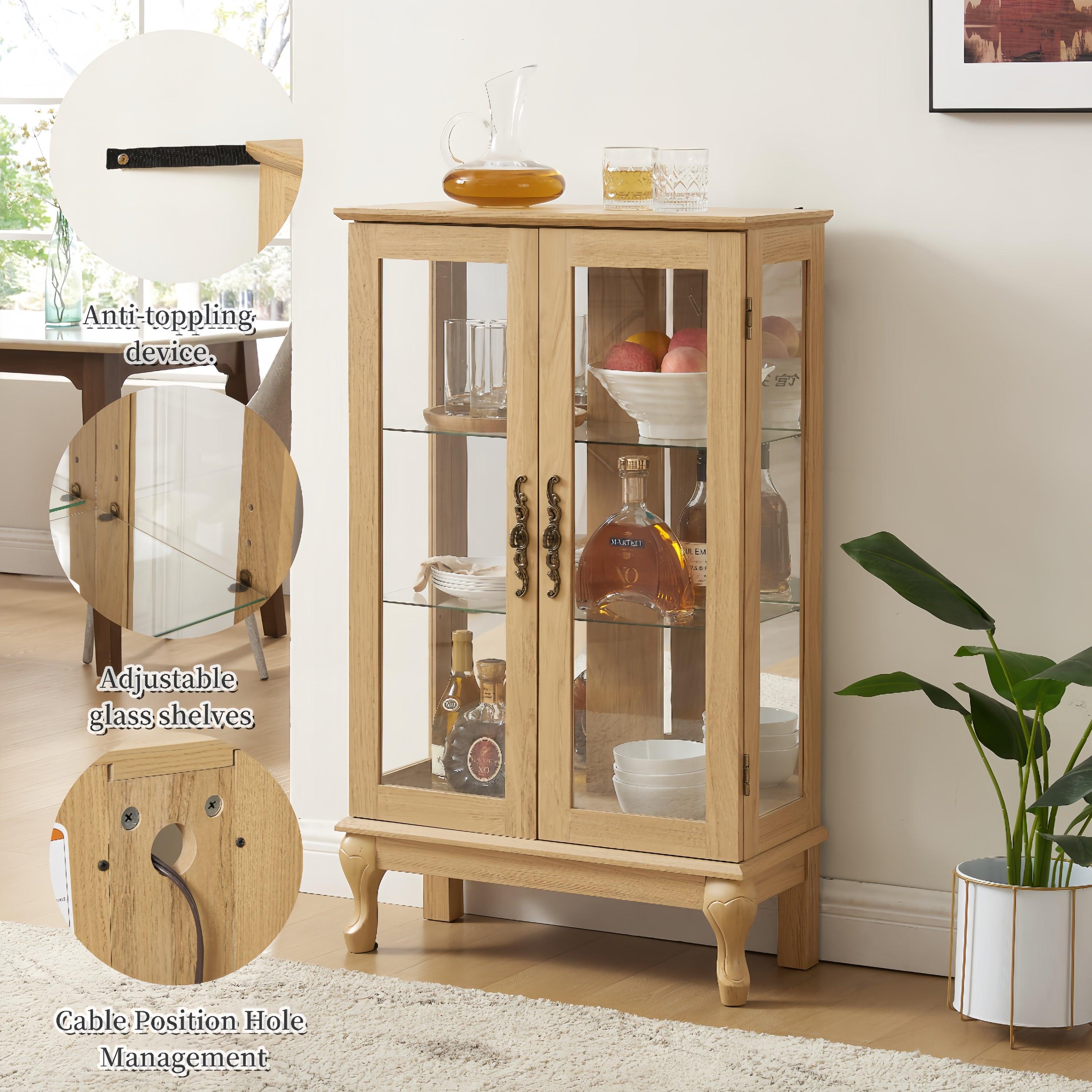 2 Door Curio Cabinet with Tempered Glass & Mirrored Back - LED Lighted Display Case for Living Room, Dining Room, Office - Perfect for Showcasing Collectibles, China, and Home Decor