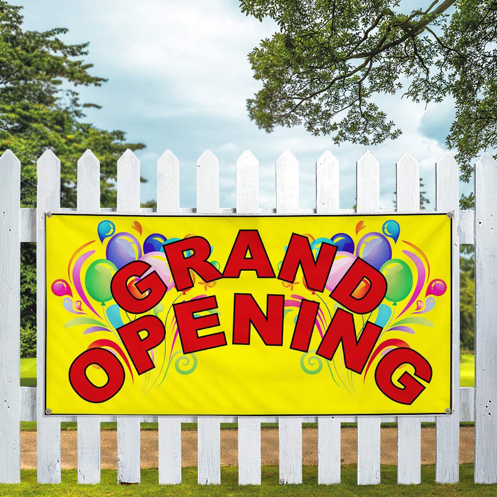 Grand Opening Vinyl Banner - 16x40in, 4 Grommets | Business Advertising Sign for Store Events