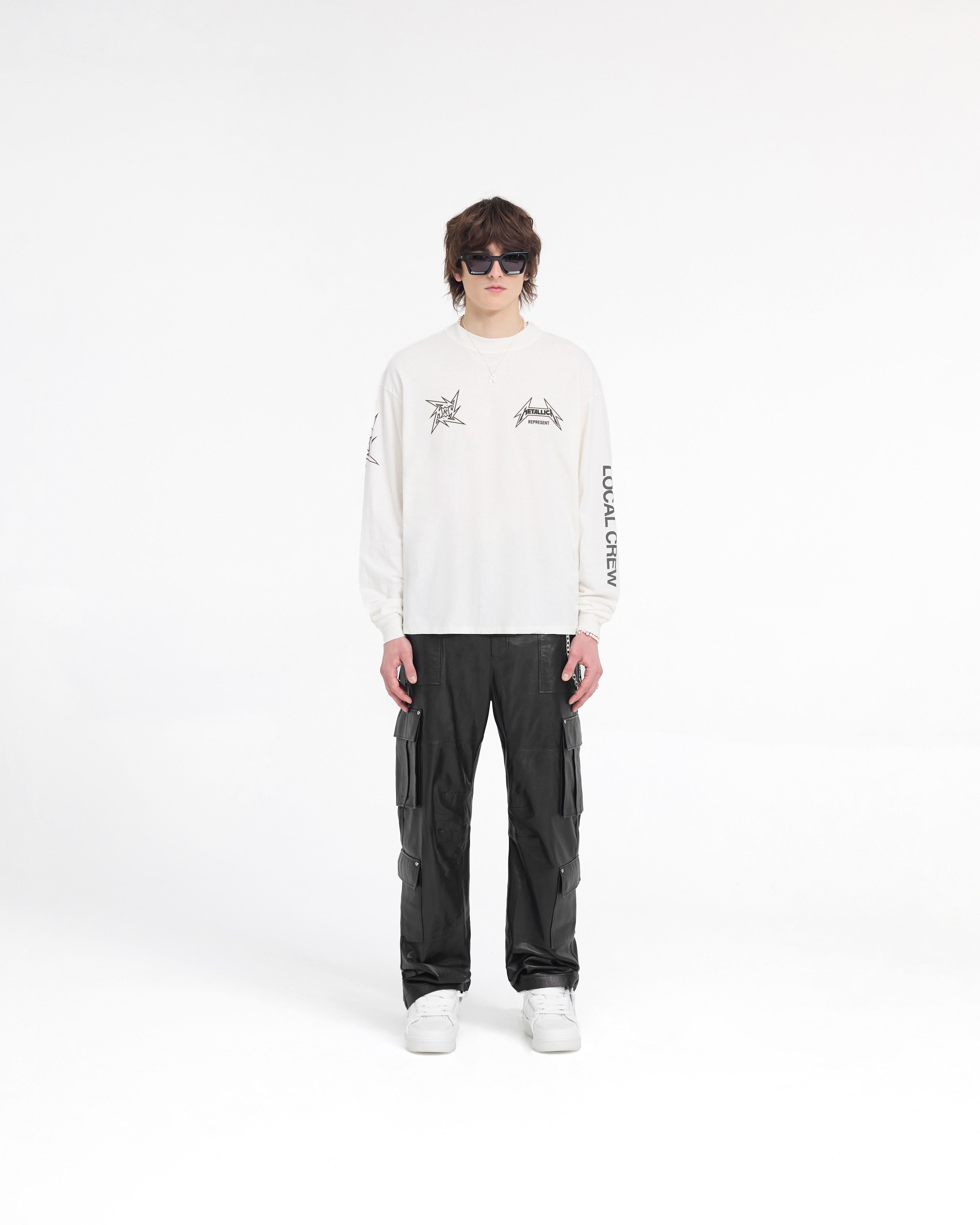 Represent X Metallica Local Crew Long Sleeve T-Shirt - Flat White | Vintage Band Tee for Concerts & Casual Wear