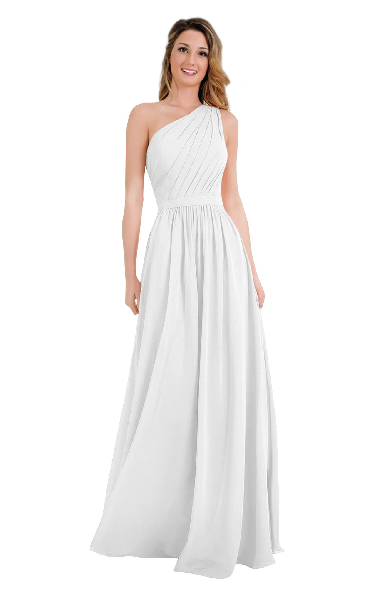 Elegant One Shoulder Long Chiffon Bridesmaid Dress with Pockets - A-Line Formal Evening Gown for Women | Perfect for Weddings, Proms & Special Occasions