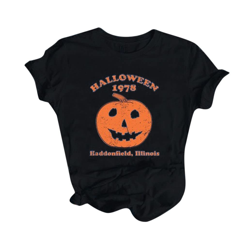 Funny Pumpkin Print Women's Summer Tops - Round Neck Short Sleeve Loose Fit Halloween T-Shirts | Casual Wear, Costume Parties & Seasonal Fashion