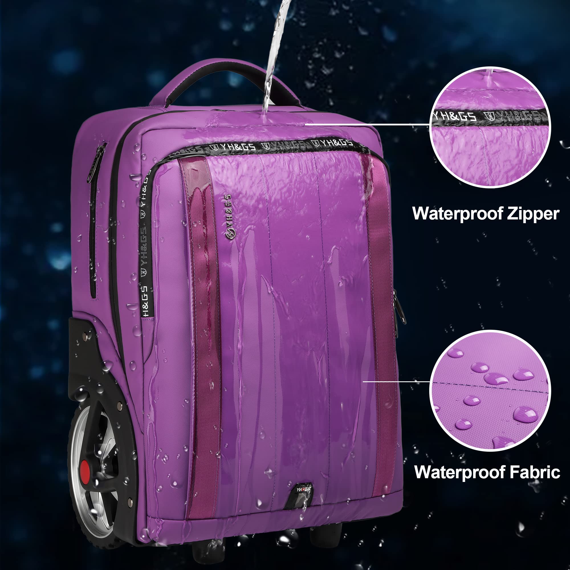 Rolling Backpack with Wheels - Travel Laptop Backpack for Women & Men, Carry-On Luggage with USB Charging Port, Fits 17.3 Inch Notebook - Perfect for Business Trips, College, Commuting & Air Travel (Purple)