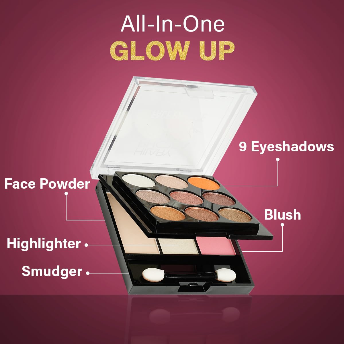 Hilary Rhoda Glow Up Face Palette - Blush, Highlighter, Powder & Eyeshadows | Highly Pigmented Makeup Palette | 4 Shades Available | 20.6g (Shade 01) | Perfect for Contouring, Highlighting & Everyday Glam Makeup Looks