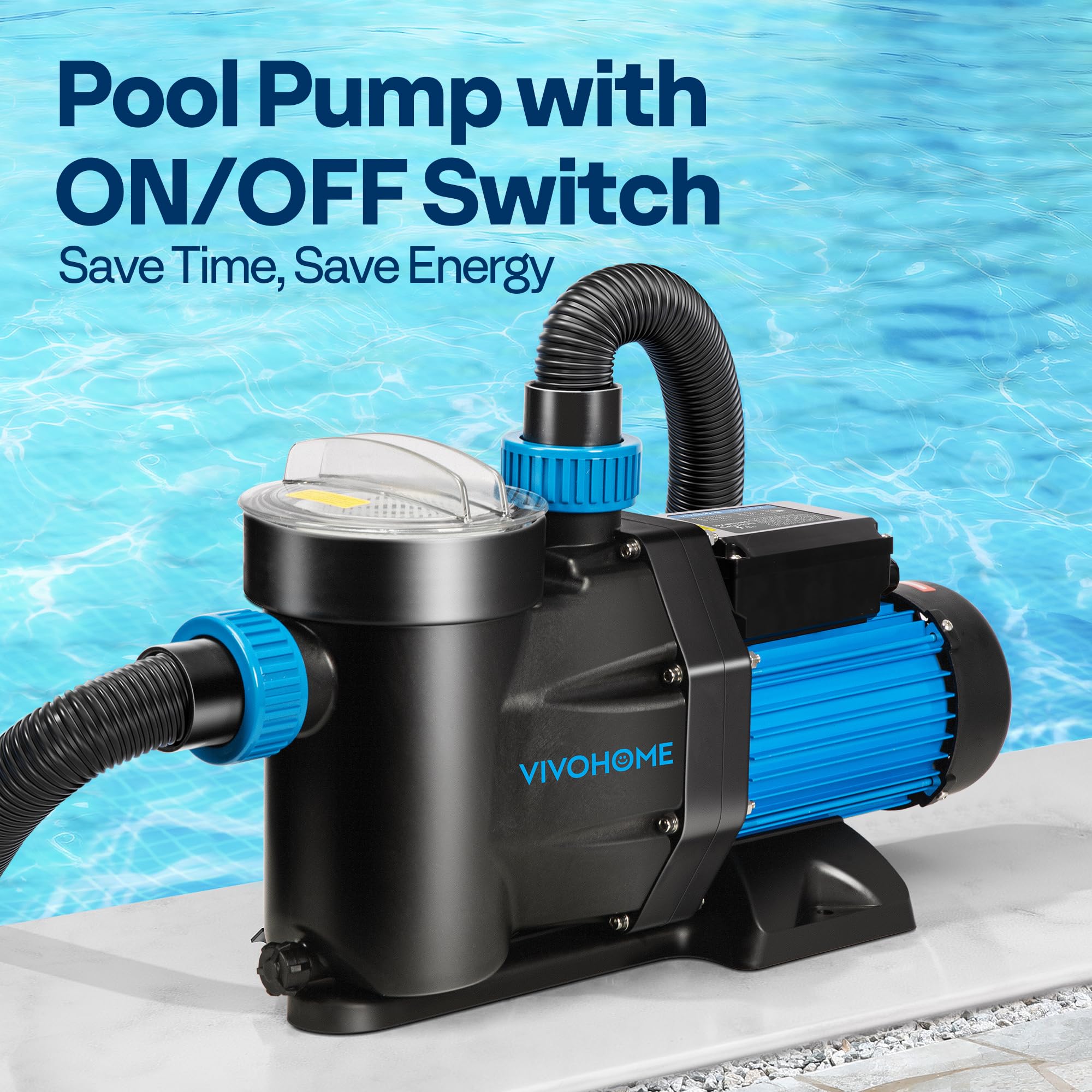 VIVOHOME 1.5 HP High Performance Self Priming Pool Pump 6360 GPH with ON/OFF Switch - Energy Efficient Swimming Pool Pump for Inground & Above Ground Pools - Includes 1.25