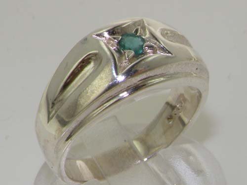 925 Sterling Silver Natural Emerald Men's Wedding Band Ring - Sizes 4 to 12 - Durable & Hypoallergenic for Everyday Wear - Perfect for Engagement, Anniversary & Gift Giving