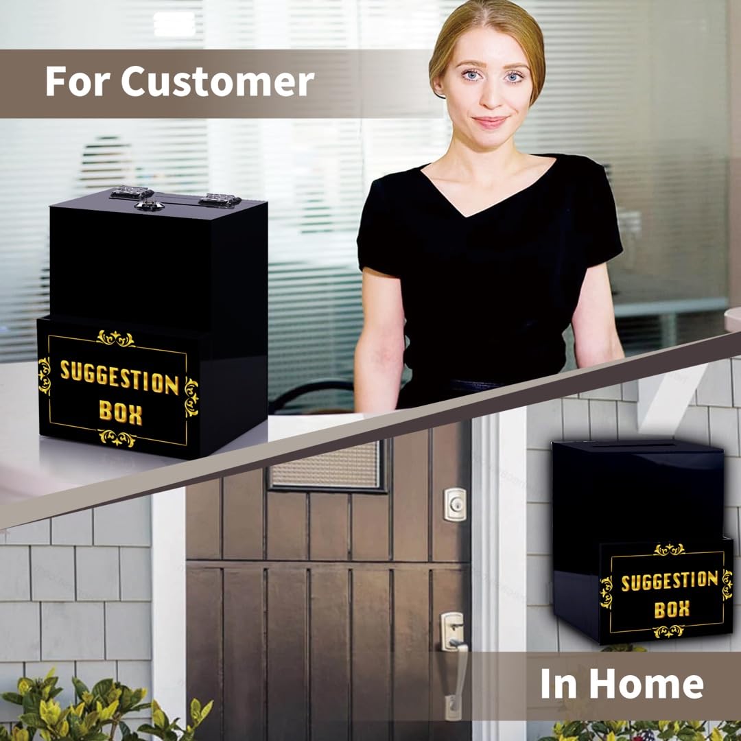 Wall Mounted Acrylic Comment Box with Lock & Cash Pocket - Secure Drop Box for Tips, Donations & Payments (Includes 45 Free Cards) - Perfect for Restaurants, Retail Stores & Offices