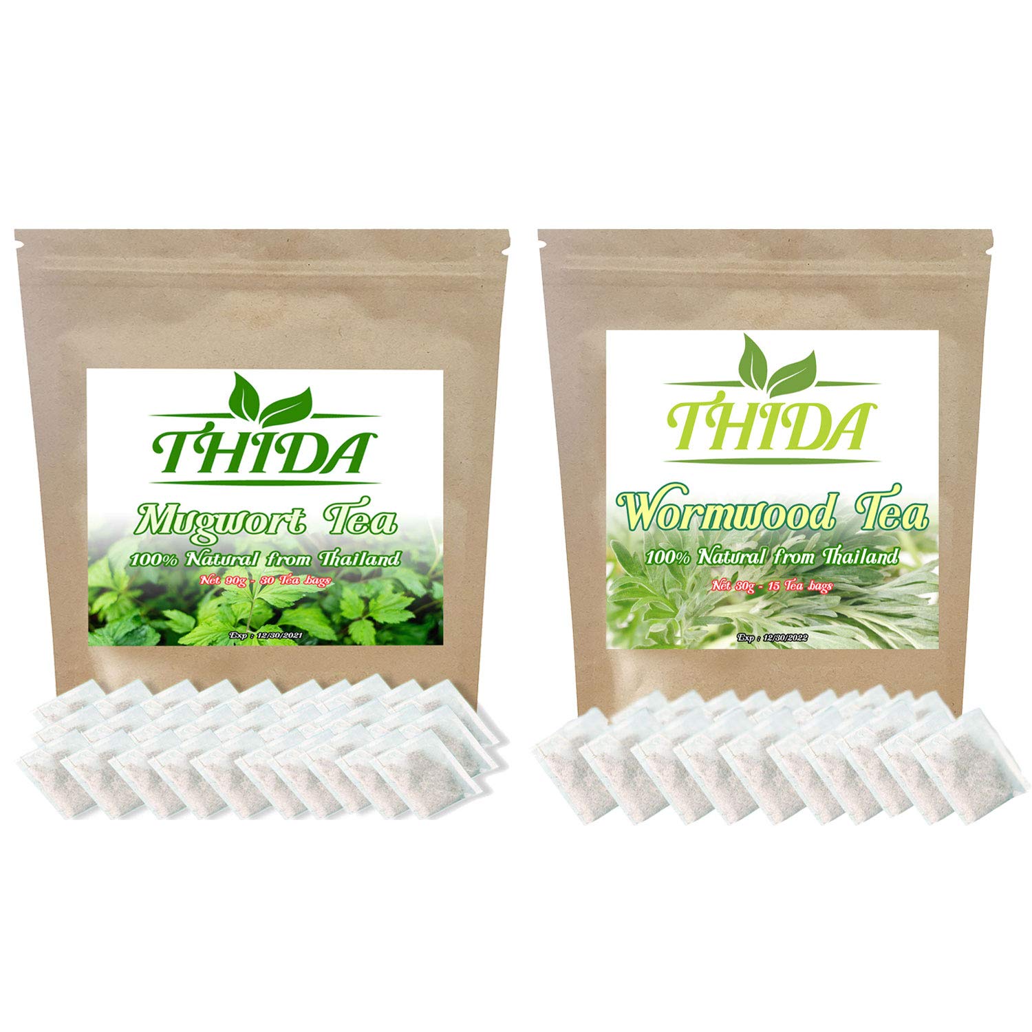 Organic Mugwort Tea & Wormwood Tea - 15 Tea Bags | 100% Natural Herbal Tea from Thailand | Supports Digestion & Relaxation | Perfect for Detox, Stress Relief & Traditional Asian Remedies