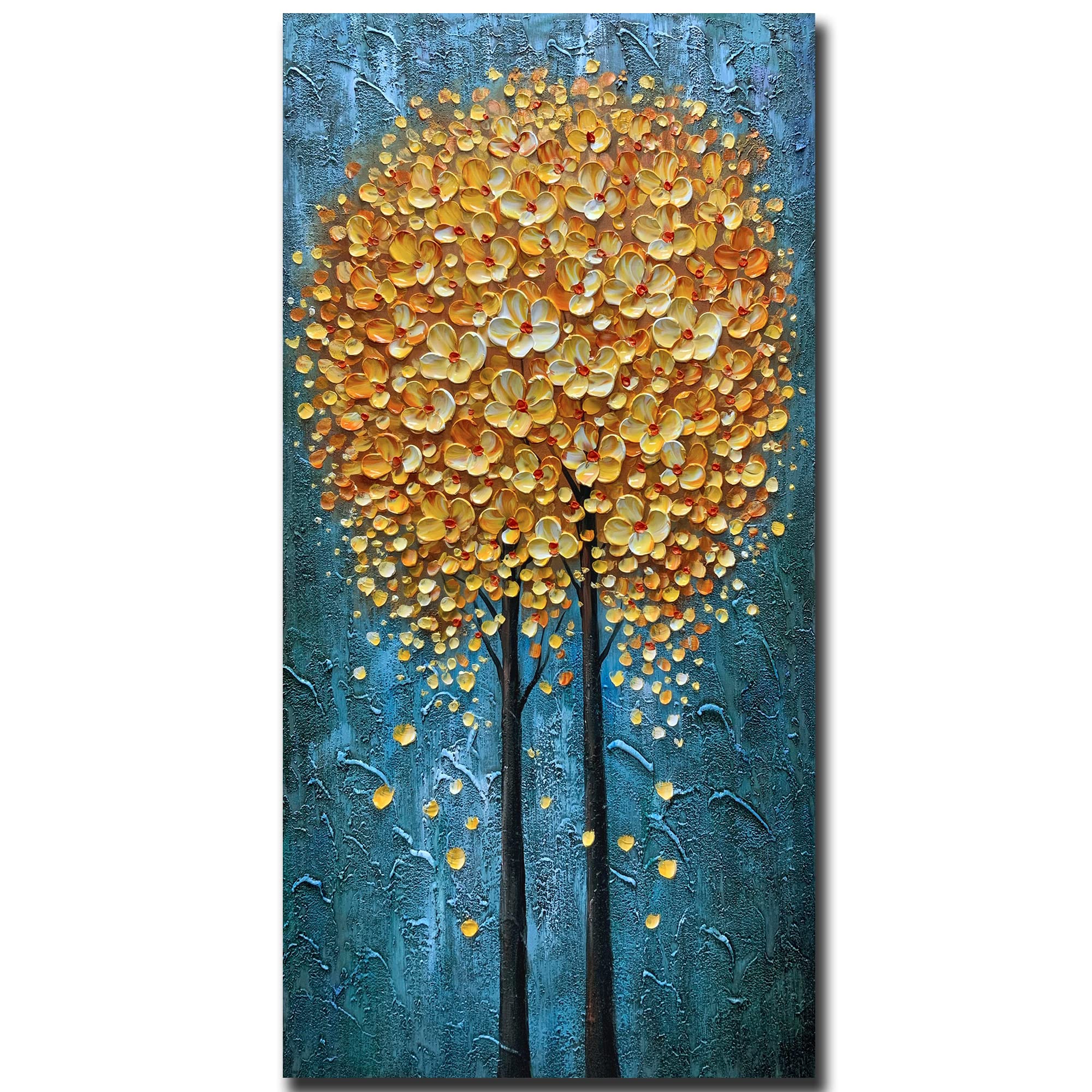 Yotree 24x48 Inch Yellow Flowers Oil Painting - Hand-Painted 3D Abstract Art on Canvas with Wood Frame, Wall Decor for Living Room, Bedroom & Office