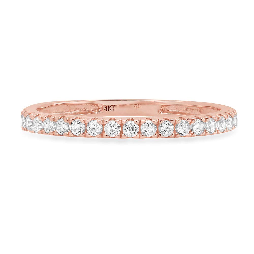 0.57 Carat Natural Round Brilliant Cut Diamond Ring - SI1-SI2 Clarity, I-J Color, 14K Rose Gold, Stackable Wedding Band, Engagement Ring, Promise Ring, Art Deco Design - Perfect for Proposals, Anniversaries, and Everyday Elegant Wear
