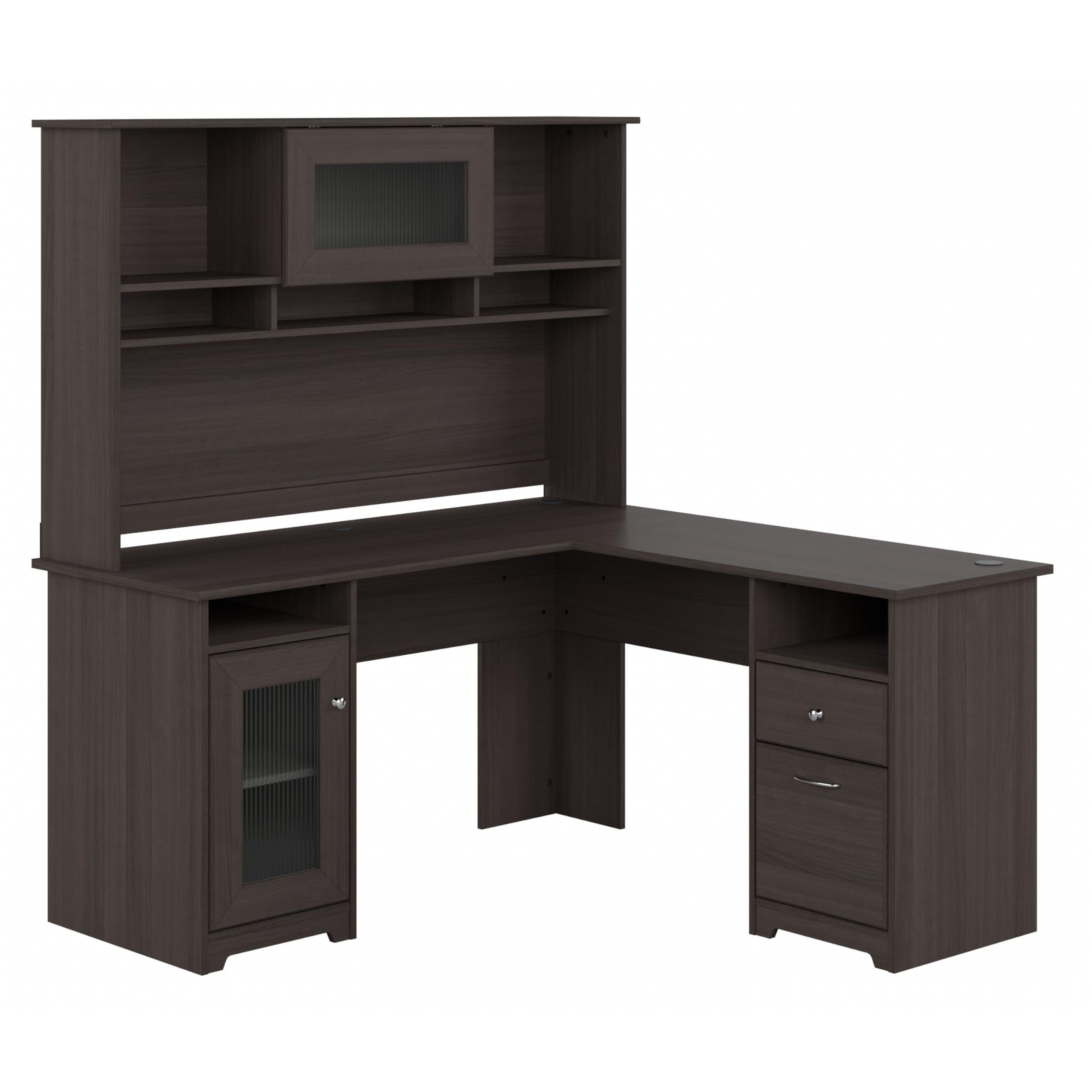 Bush Furniture Cabot L-Shaped Desk with Hutch - 60W Corner Computer Desk with Storage for Home Office in Heather Gray | Perfect for Small Spaces & Home Office Organization