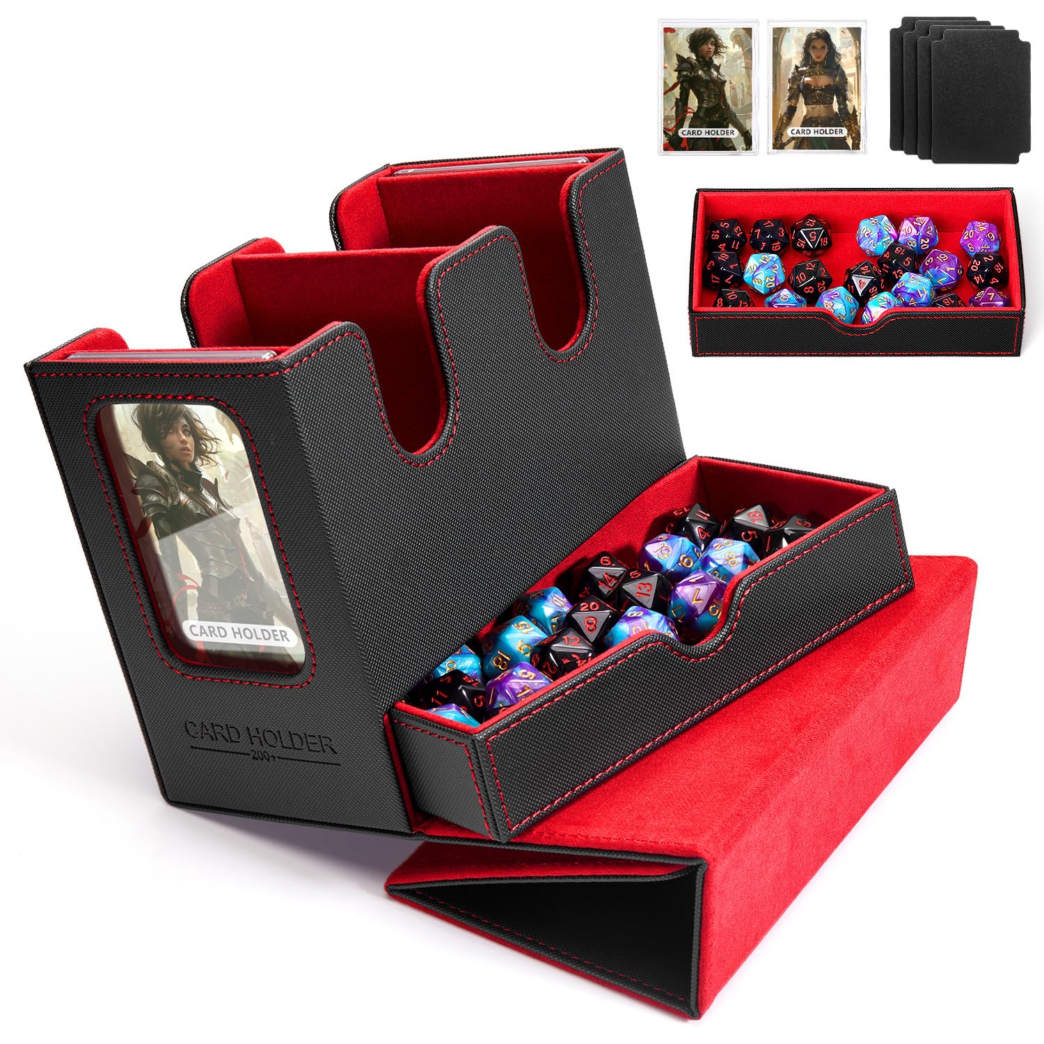 Premium Commander Deck Box for Magic TCG - 4-in-1 Storage Case with Dice Tray & 4 Dividers - Holds 230 Cards (Black/Red) - Perfect for MTG Tournaments, Card Collection & Game Nights