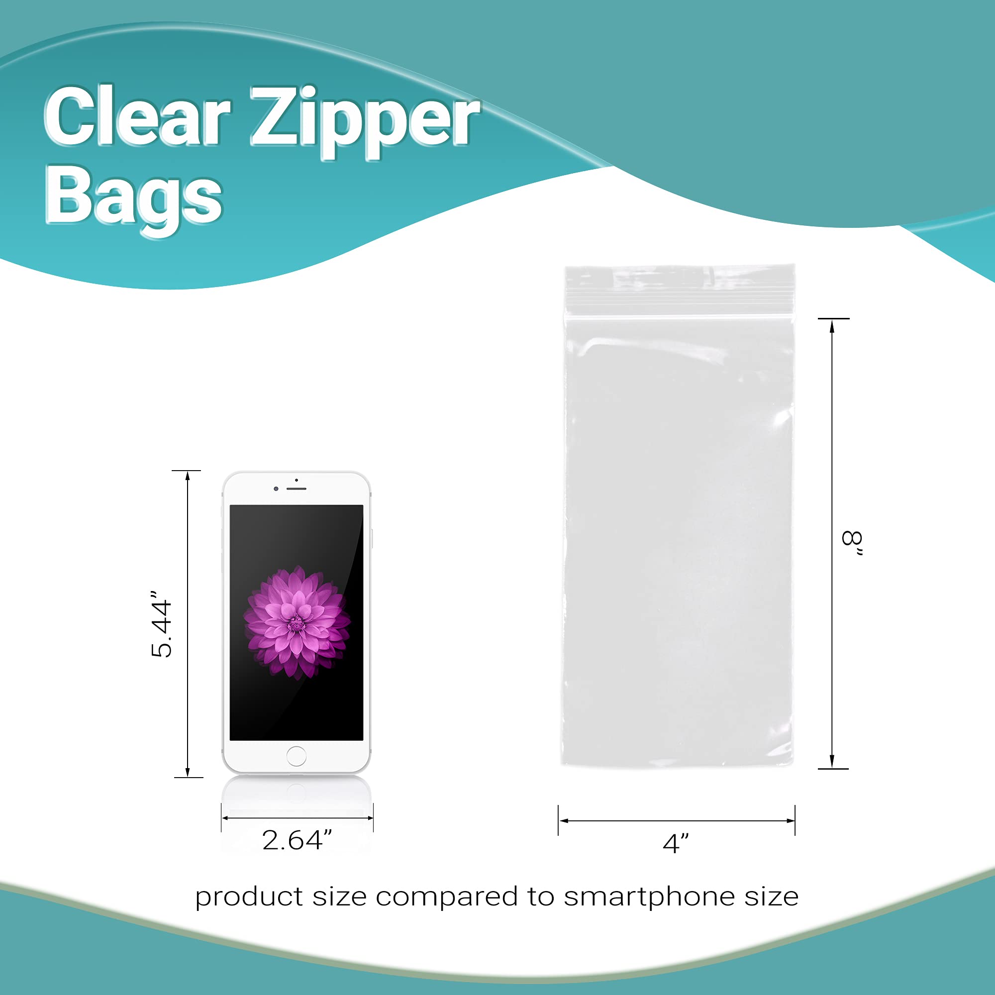 APQ 4x8 Inches Clear Reclosable Zipper Bags - 1000 Pack of 2 Mil Thick Waterproof Plastic Storage Bags with Secure Zipper Closure for Jewelry, Crafts, Industrial Use & Organizing Small Items