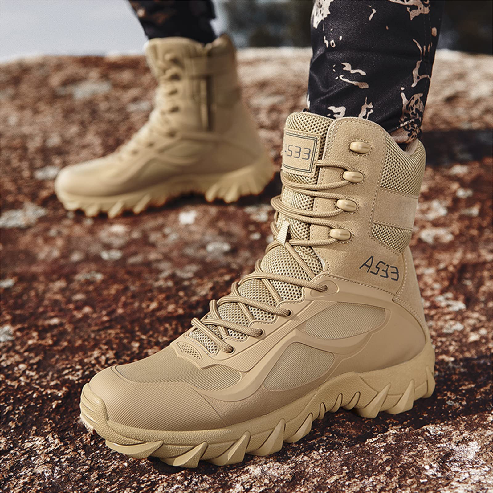 Men's High Top Breathable Tactical Boots - Waterproof Hiking Shoes for Outdoor Training & Military Use | Lightweight Durable Work Boots for Hiking, Hunting & Tactical Operations