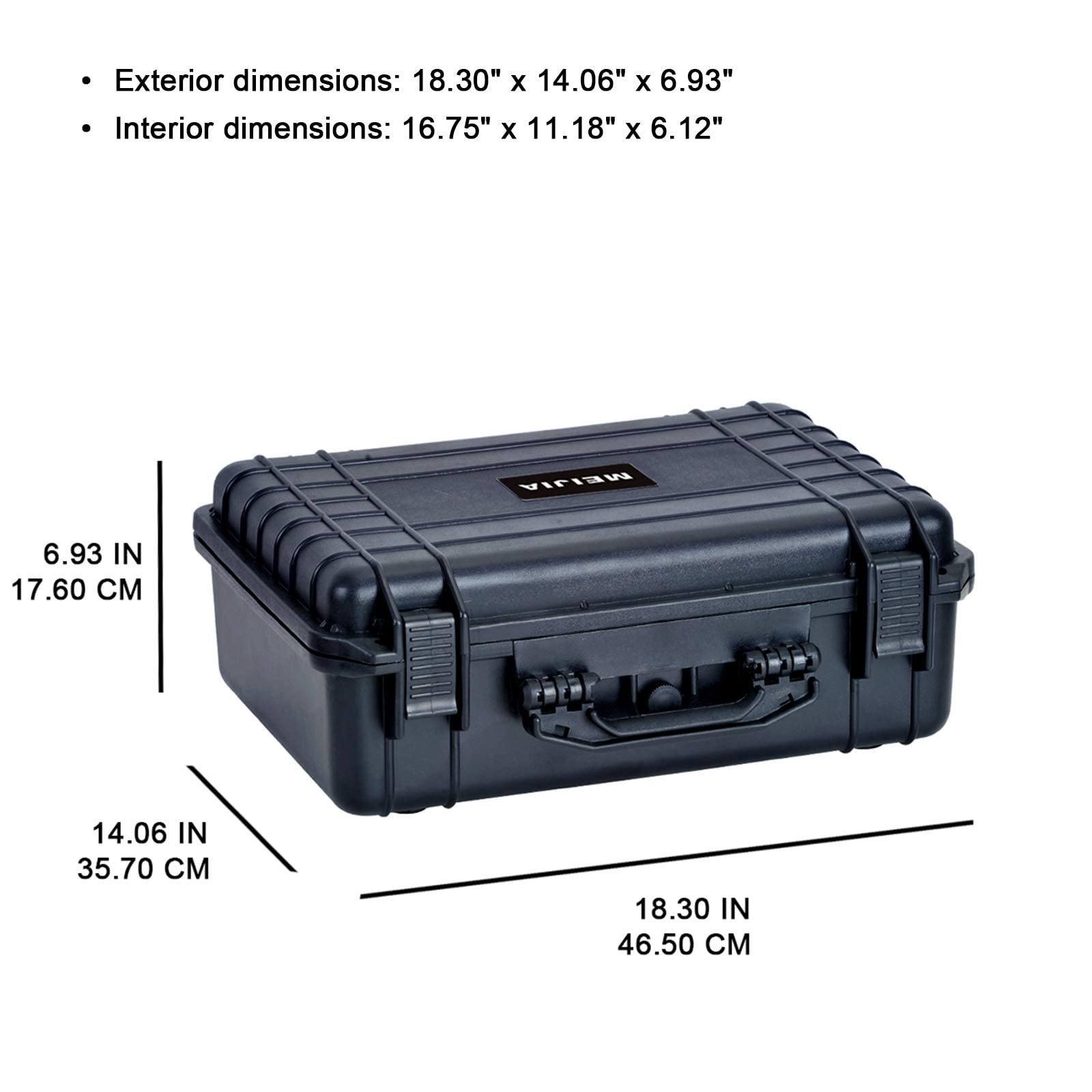 MEIJIA 18.5 x 14.06 x 6.93 Inches All Weather Waterproof Hard Case with Customizable Foam - Protective Storage for Cameras, Drones, Pistols, Lenses & Equipment (Black) - Ideal for Travel, Outdoor Adventures & Professional Gear Transport
