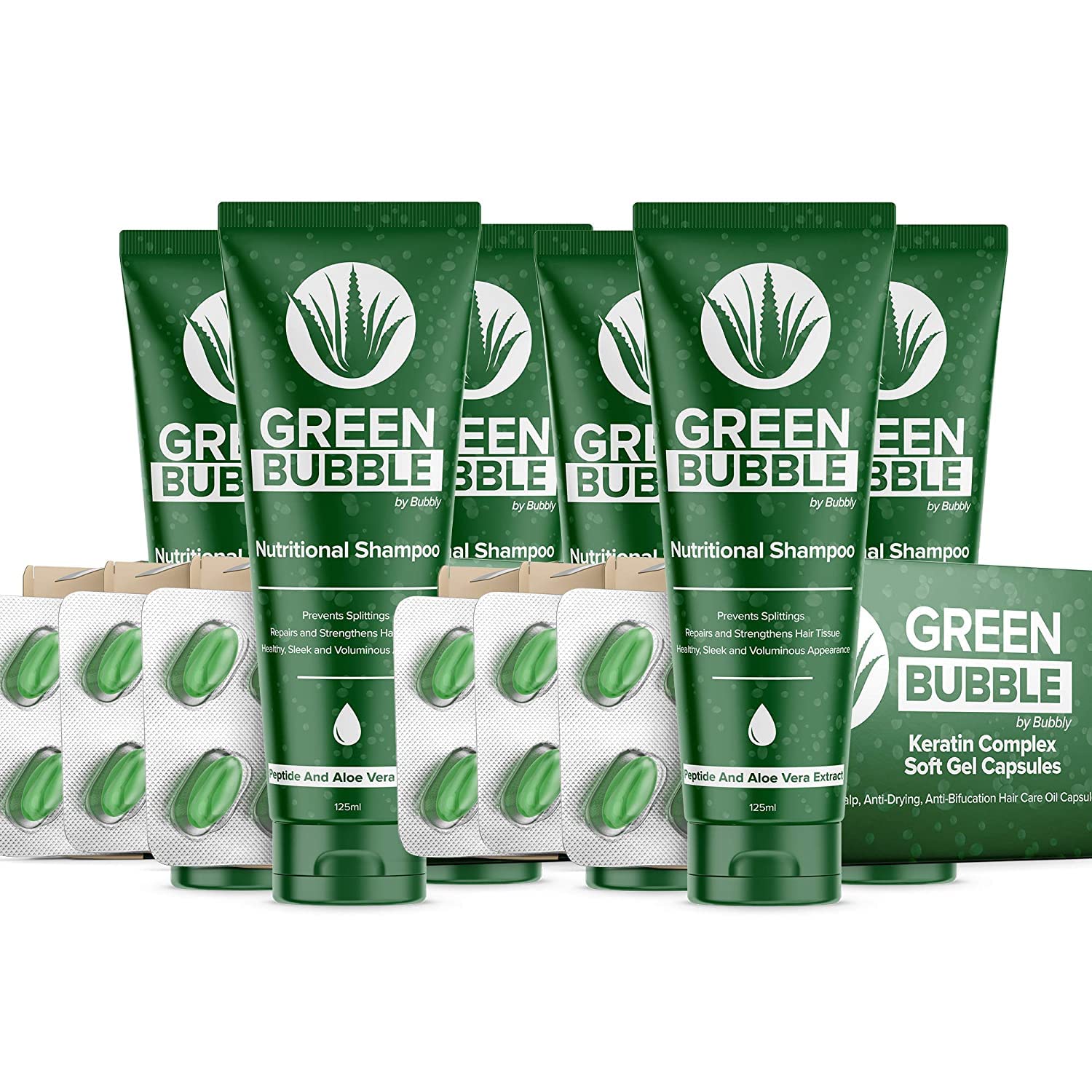 Bubbly Green Bubble Hair Growth Kit - Shampoo & Hair Oils for Stronger, Healthier Hair (6-Pack) | Promotes Thicker Hair Growth, Reduces Breakage - Perfect for Daily Hair Care Routine & Scalp Treatment
