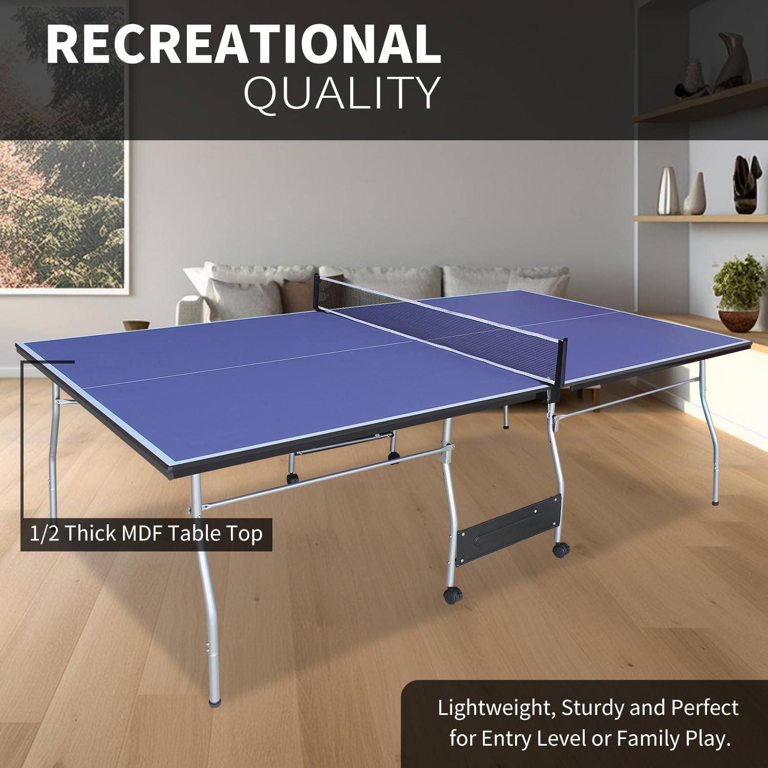 Premium Foldable & Portable Ping Pong Table Set - Indoor/Outdoor Table Tennis for Home, Office, Backyard, and Party Games | KOZYSFLER