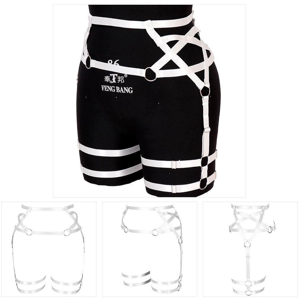 Sexy Women's Pentagram Harness Garter Belt - Punk Gothic Lingerie with Adjustable Thigh Straps & Waist Chains for Stockings - Perfect for Halloween, Cosplay, BDSM and Alternative Fashion Outfits
